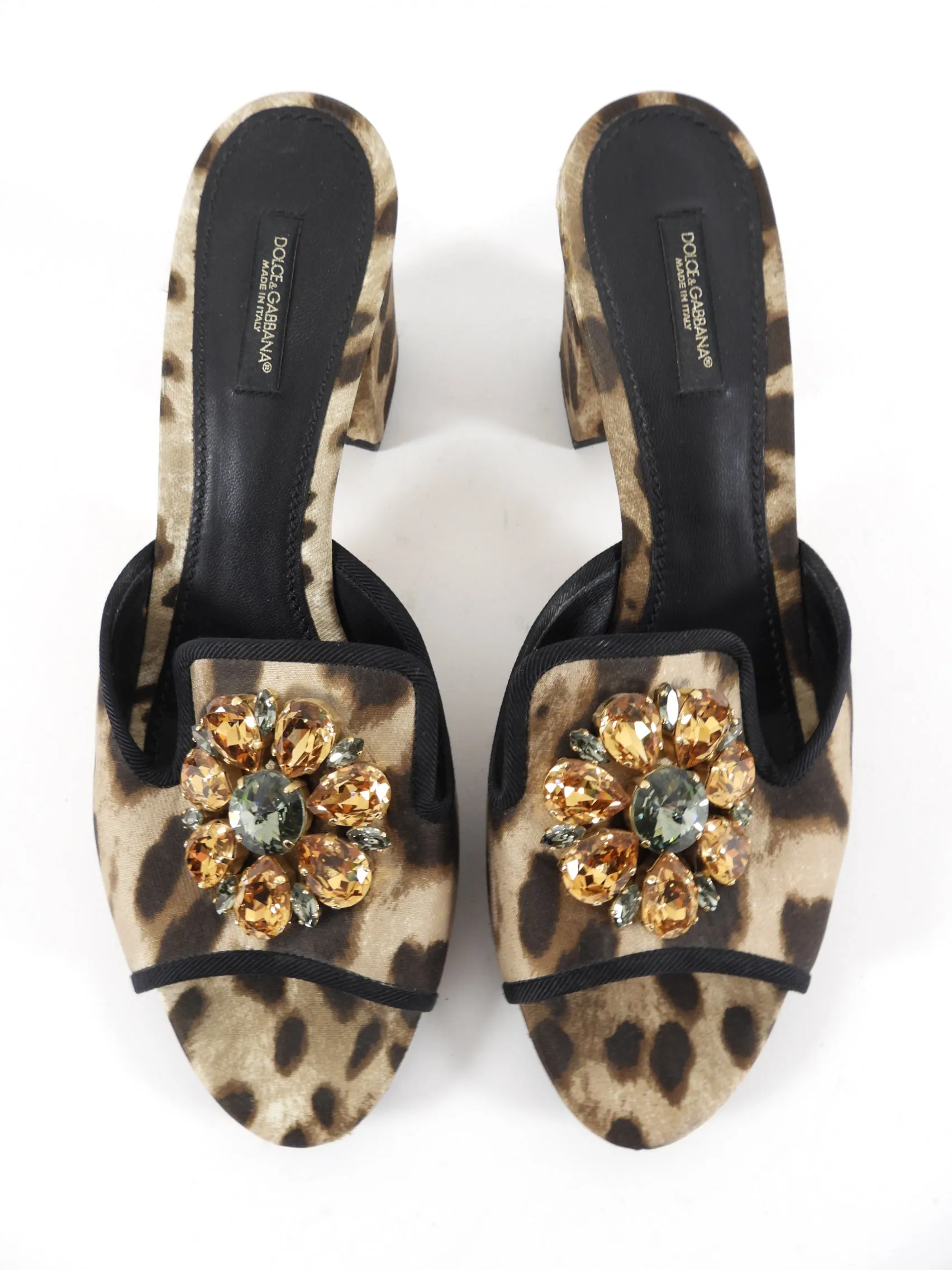 Dolce & Gabbana Leopard Crystal Accent Mules - 40