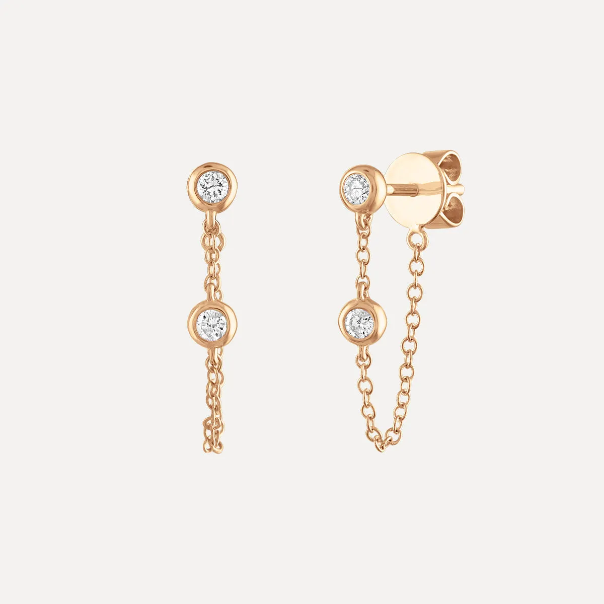 Double Diamond Bezel Chain Earring