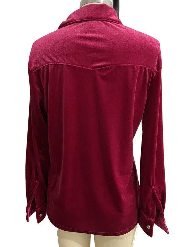 Double-Pocketed Velvet Women Shirt