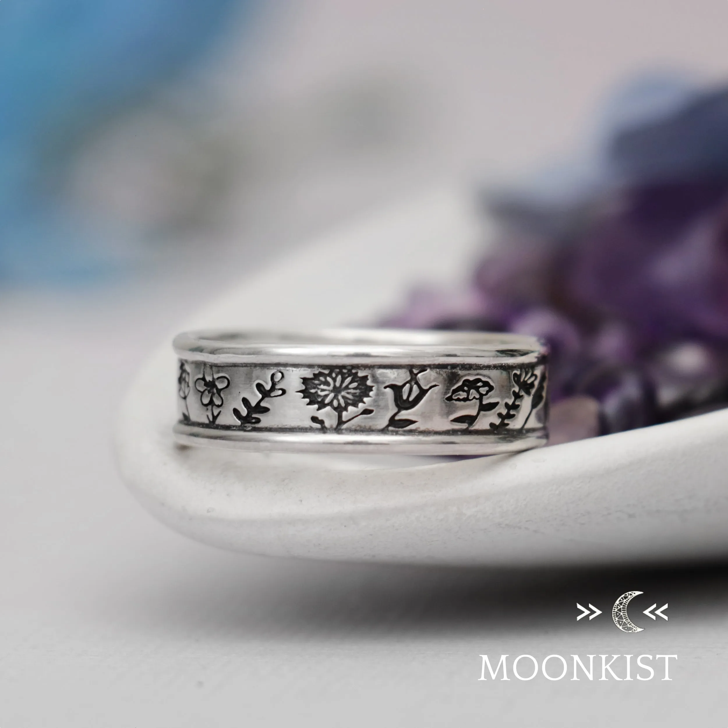 Etched Wildflower Band Ring  | Moonkist Designs