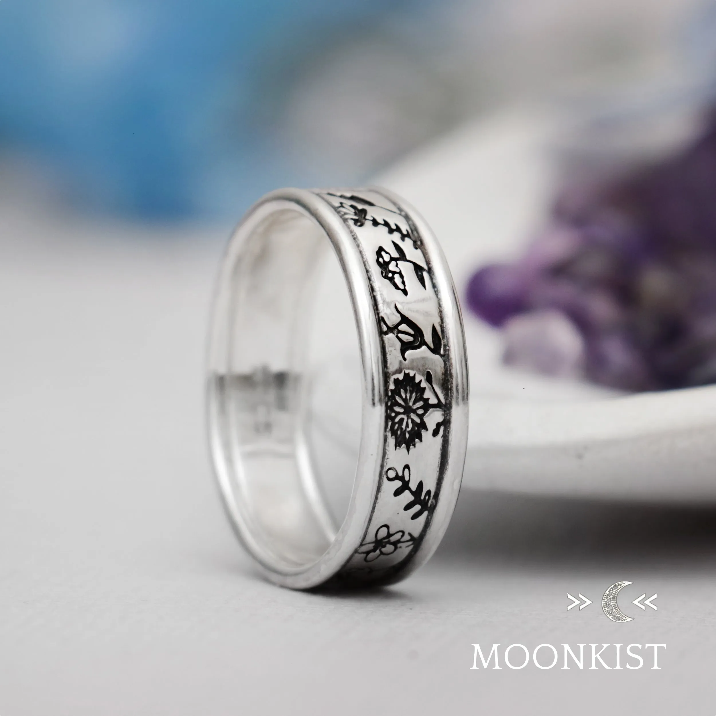 Etched Wildflower Band Ring  | Moonkist Designs