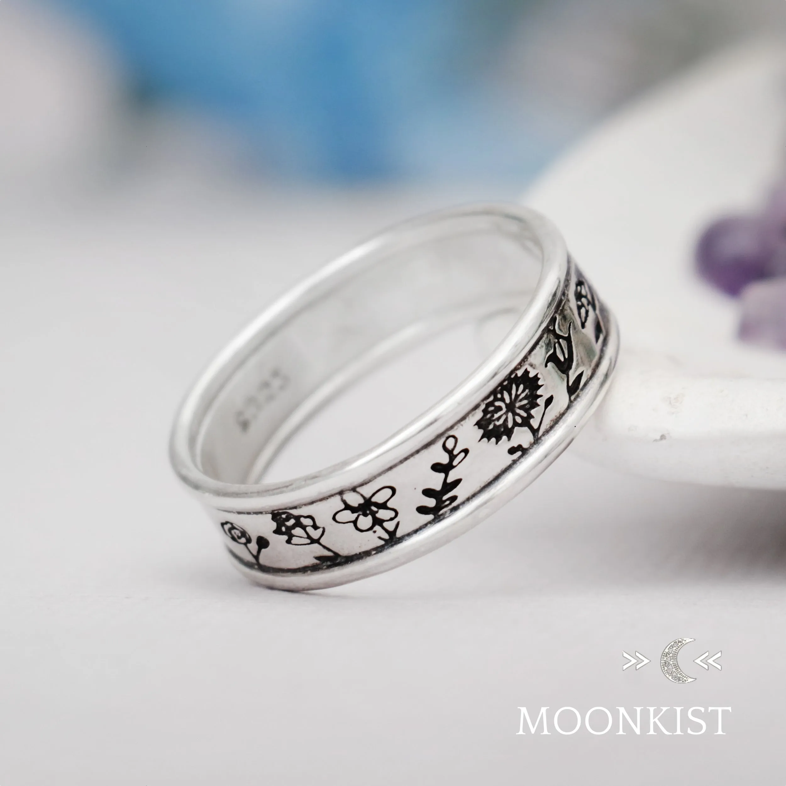 Etched Wildflower Band Ring  | Moonkist Designs