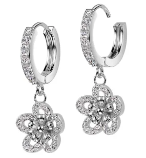 Flower CZ Stainless Steel Hoop Earrings