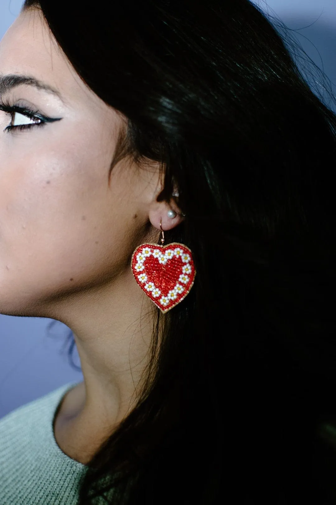 Flower Detail Heart Earrings