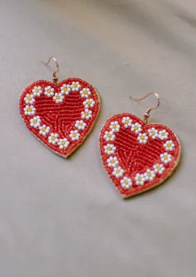 Flower Detail Heart Earrings