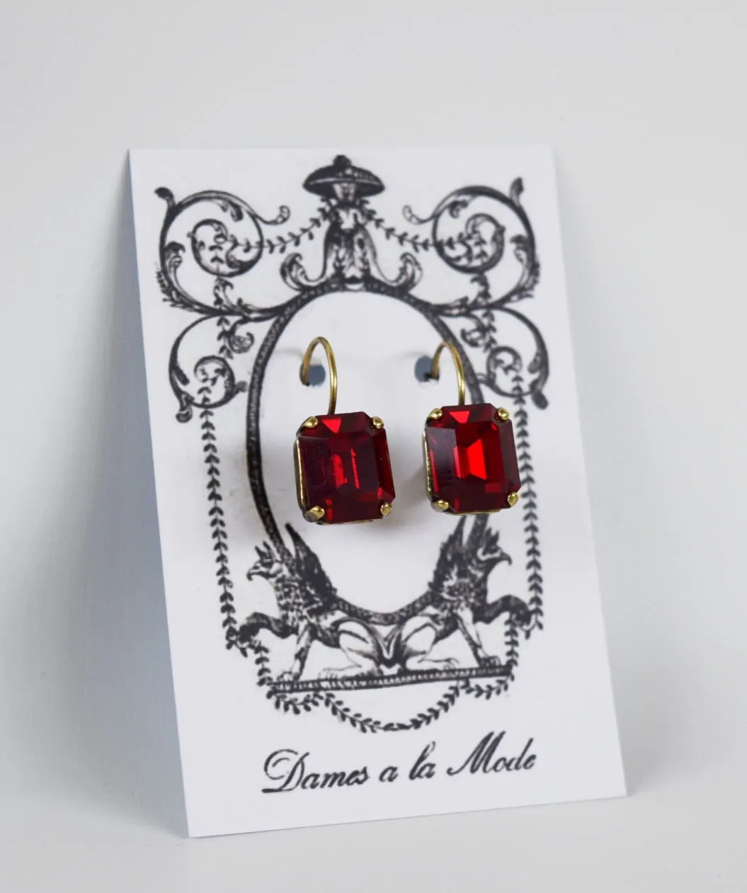 Garnet Red Swarovski Crystal Earrings - Small Octagon