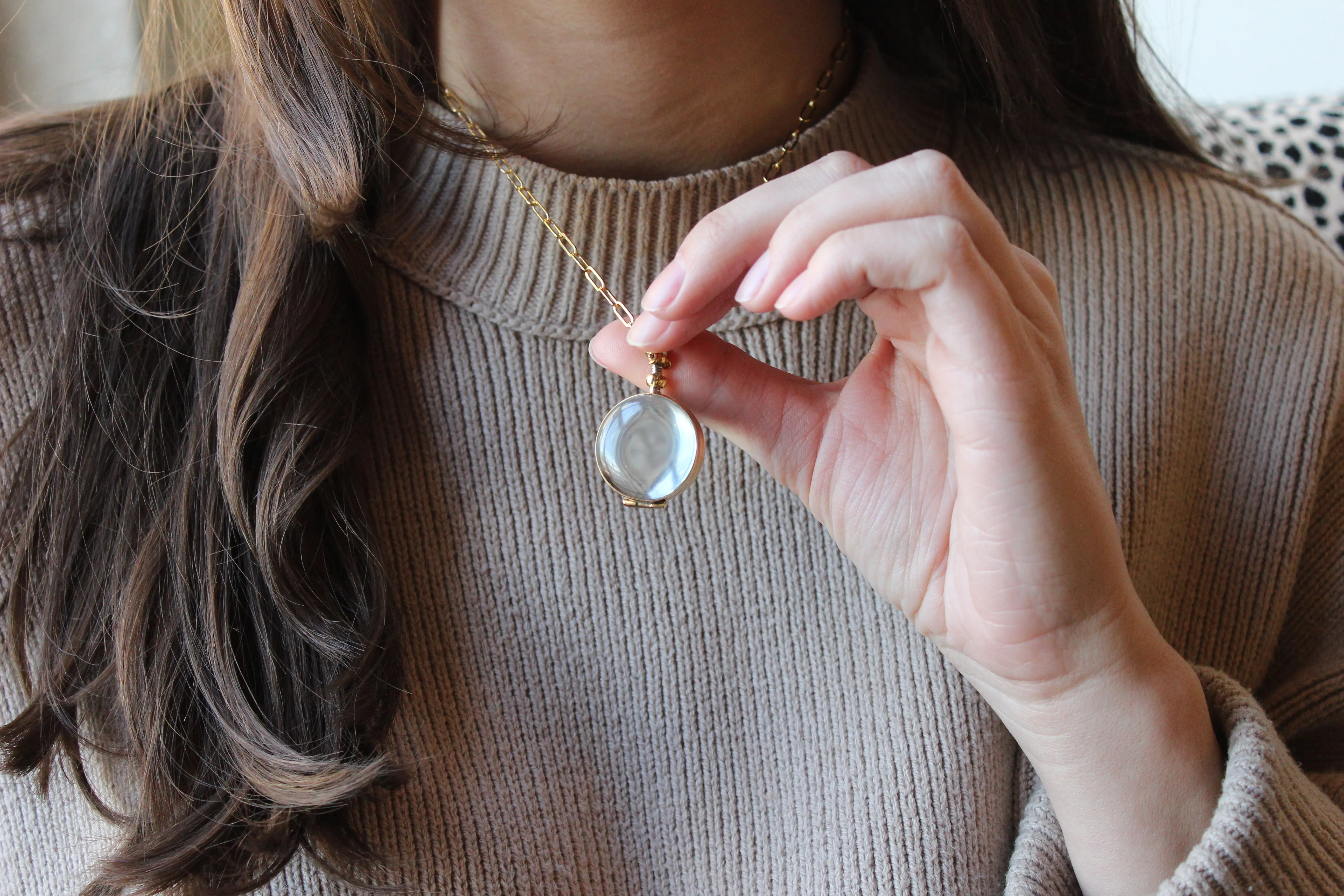 Glass Locket with Paperclip Chain