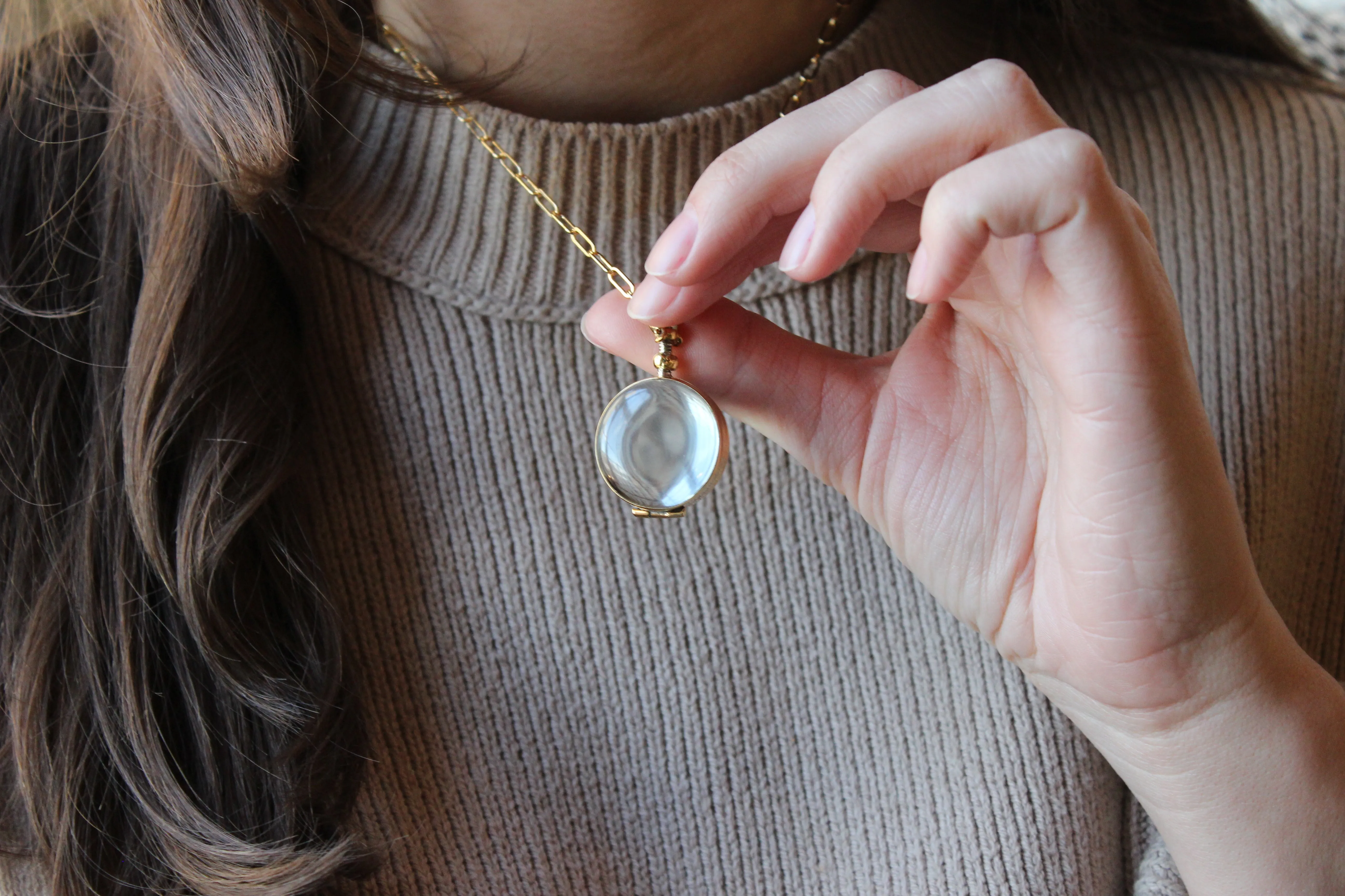 Glass Locket with Paperclip Chain