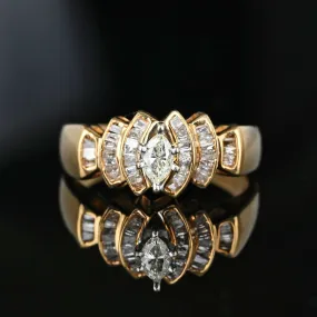 Gold Step Baguette Marquis Diamond Cocktail Ring