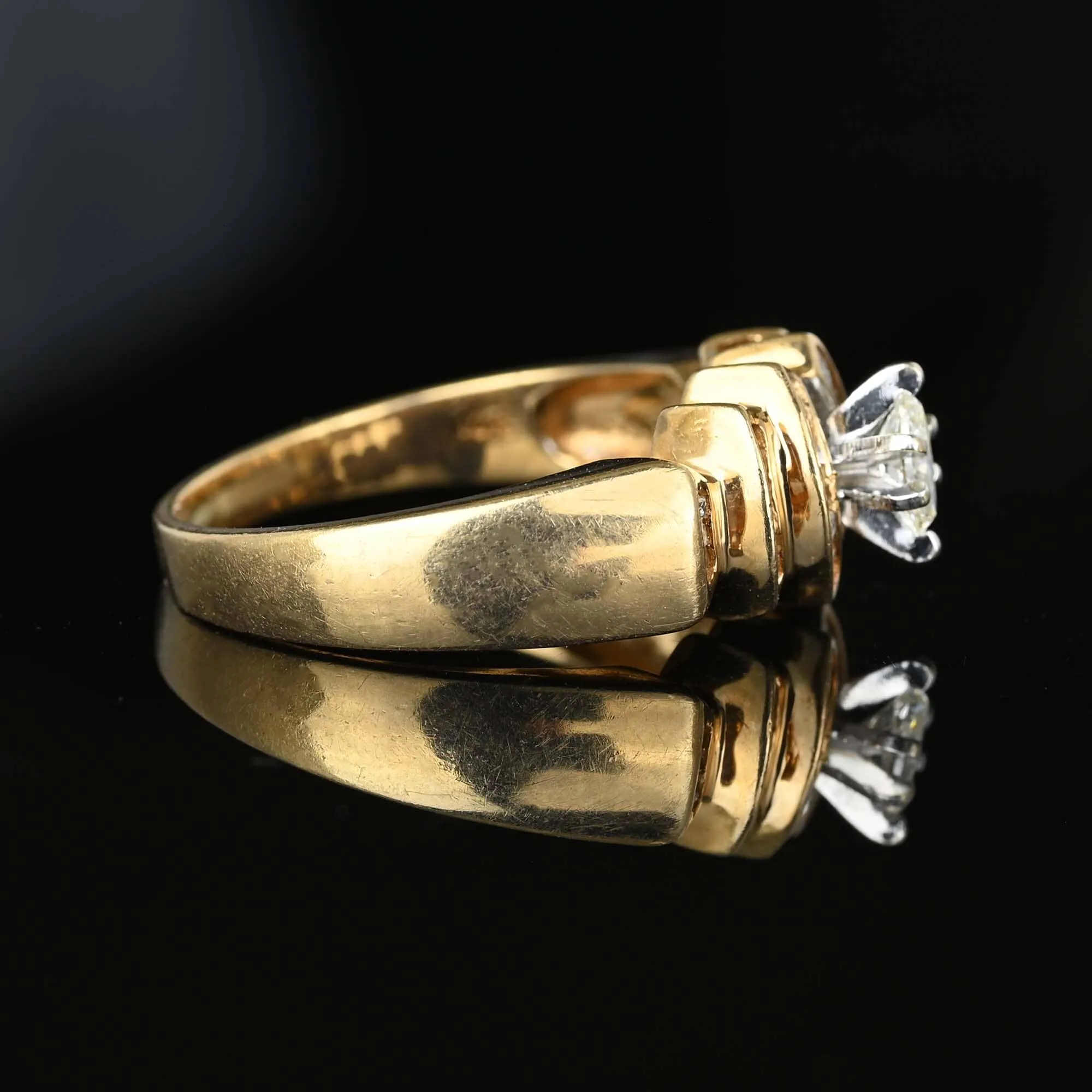 Gold Step Baguette Marquis Diamond Cocktail Ring