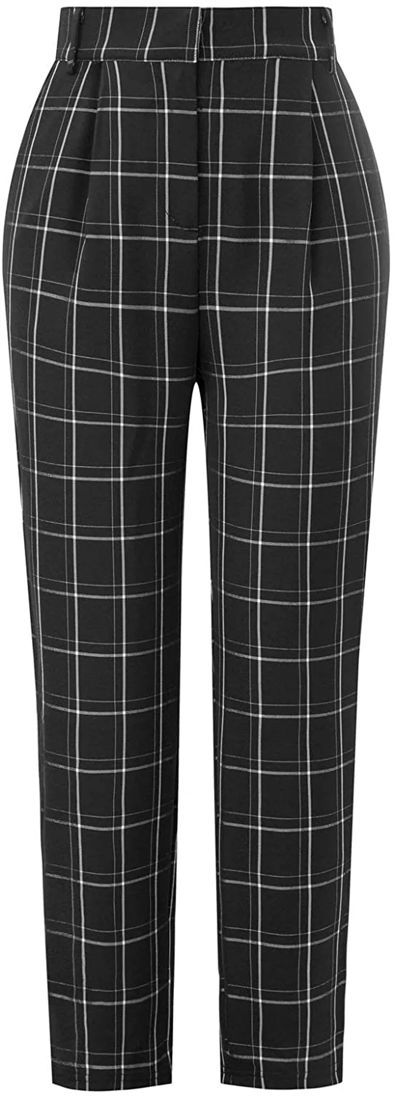 GRACE KARIN Women's Ankle Length Pants with Pockets Plaided OL Elastic Waist