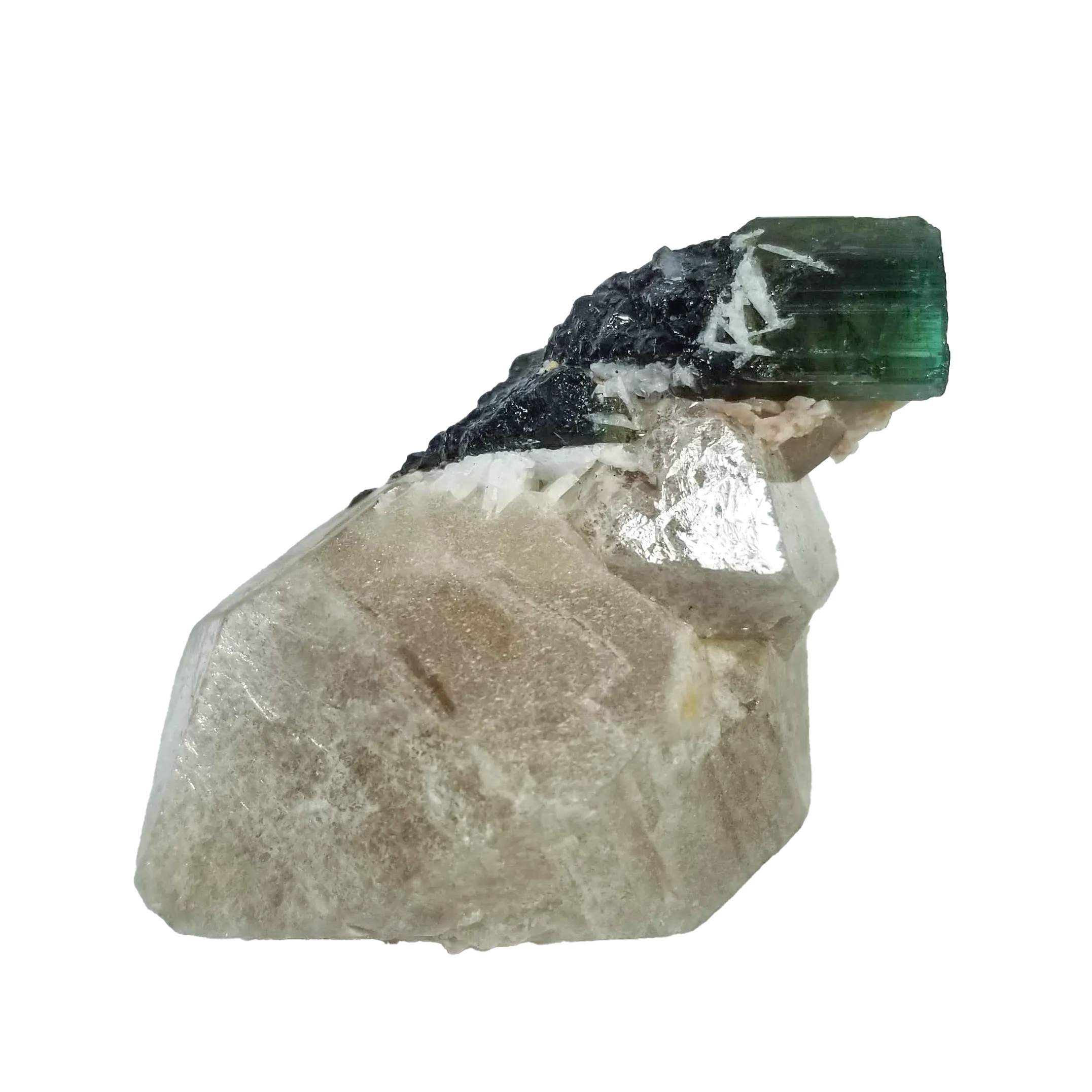 Green Tourmaline in DT Quartz Cluster