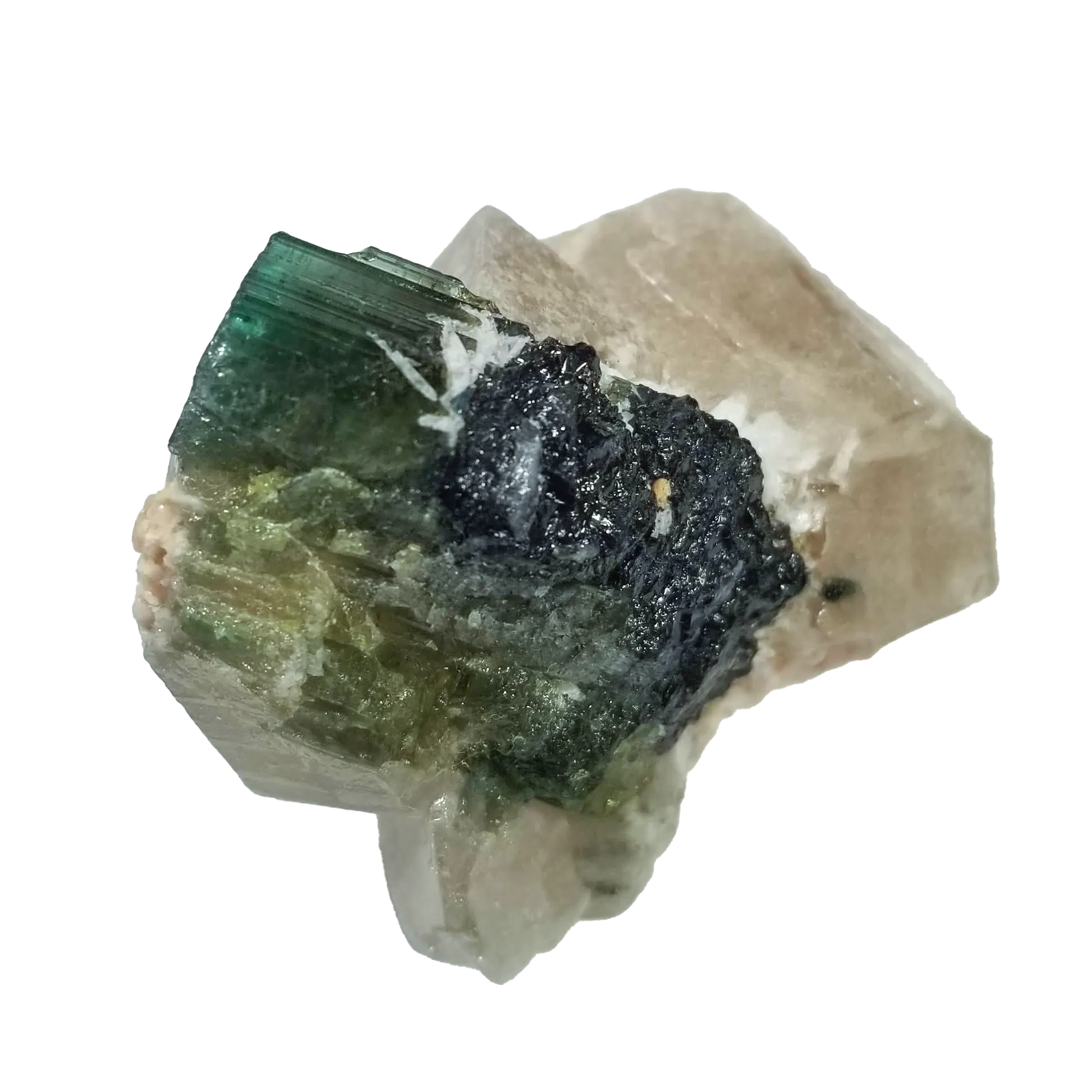 Green Tourmaline in DT Quartz Cluster