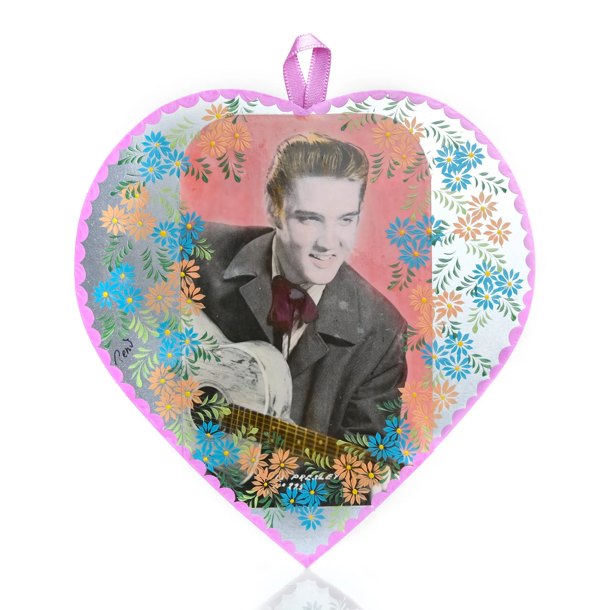 Hand-Painted Elvis/Marilyn Heart Ornament