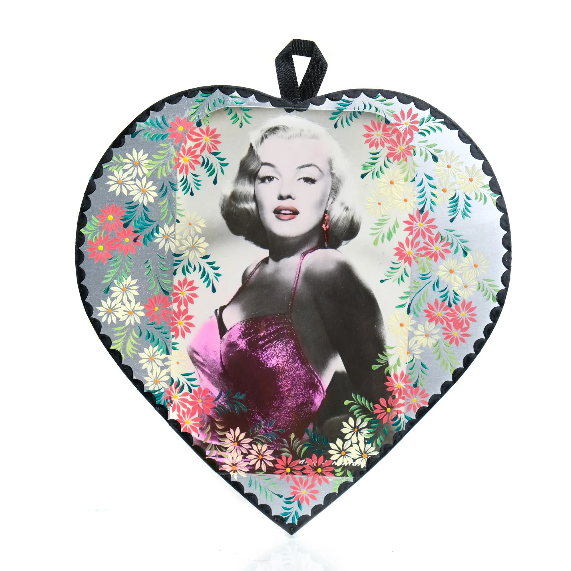 Hand-Painted Elvis/Marilyn Heart Ornament