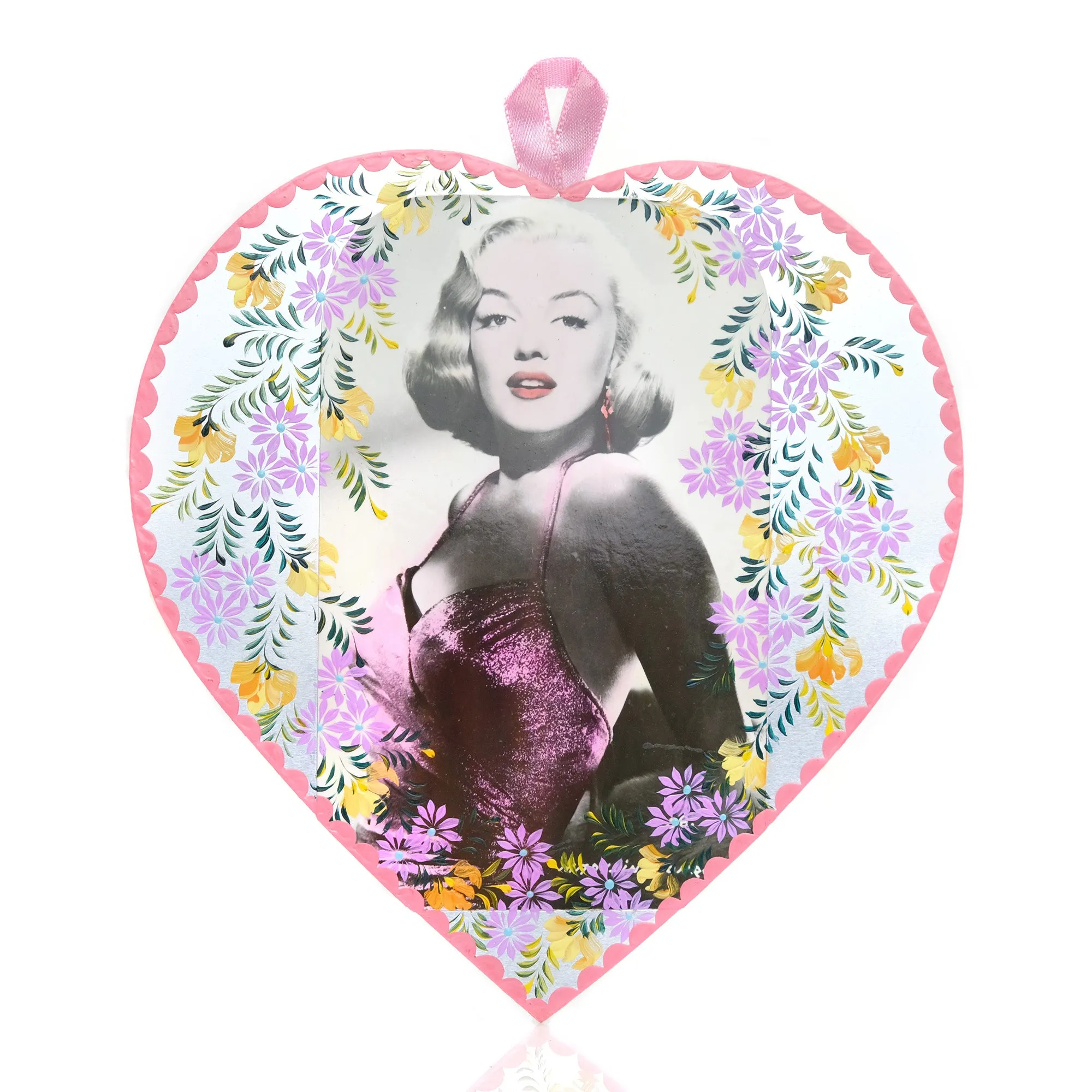 Hand-Painted Elvis/Marilyn Heart Ornament