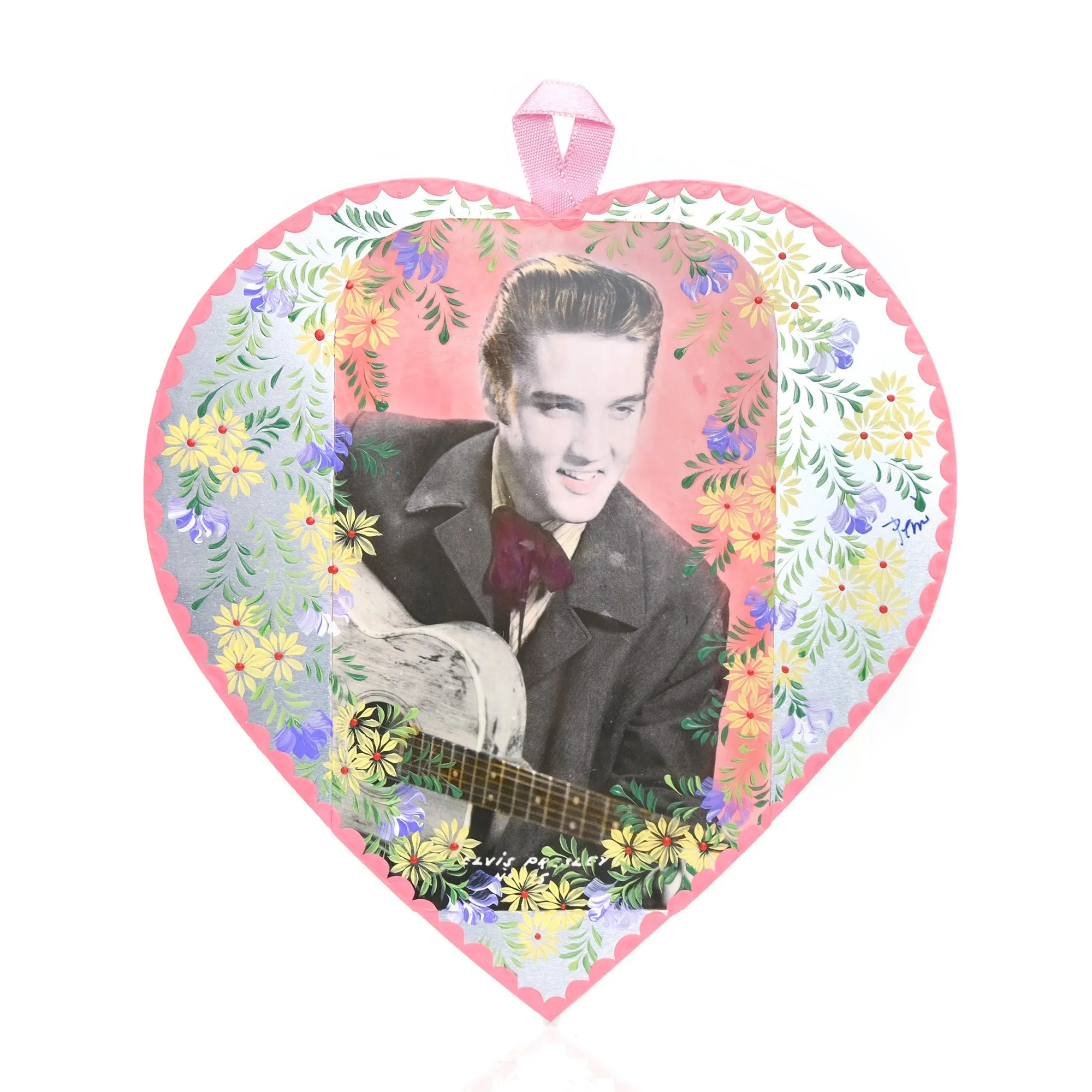 Hand-Painted Elvis/Marilyn Heart Ornament