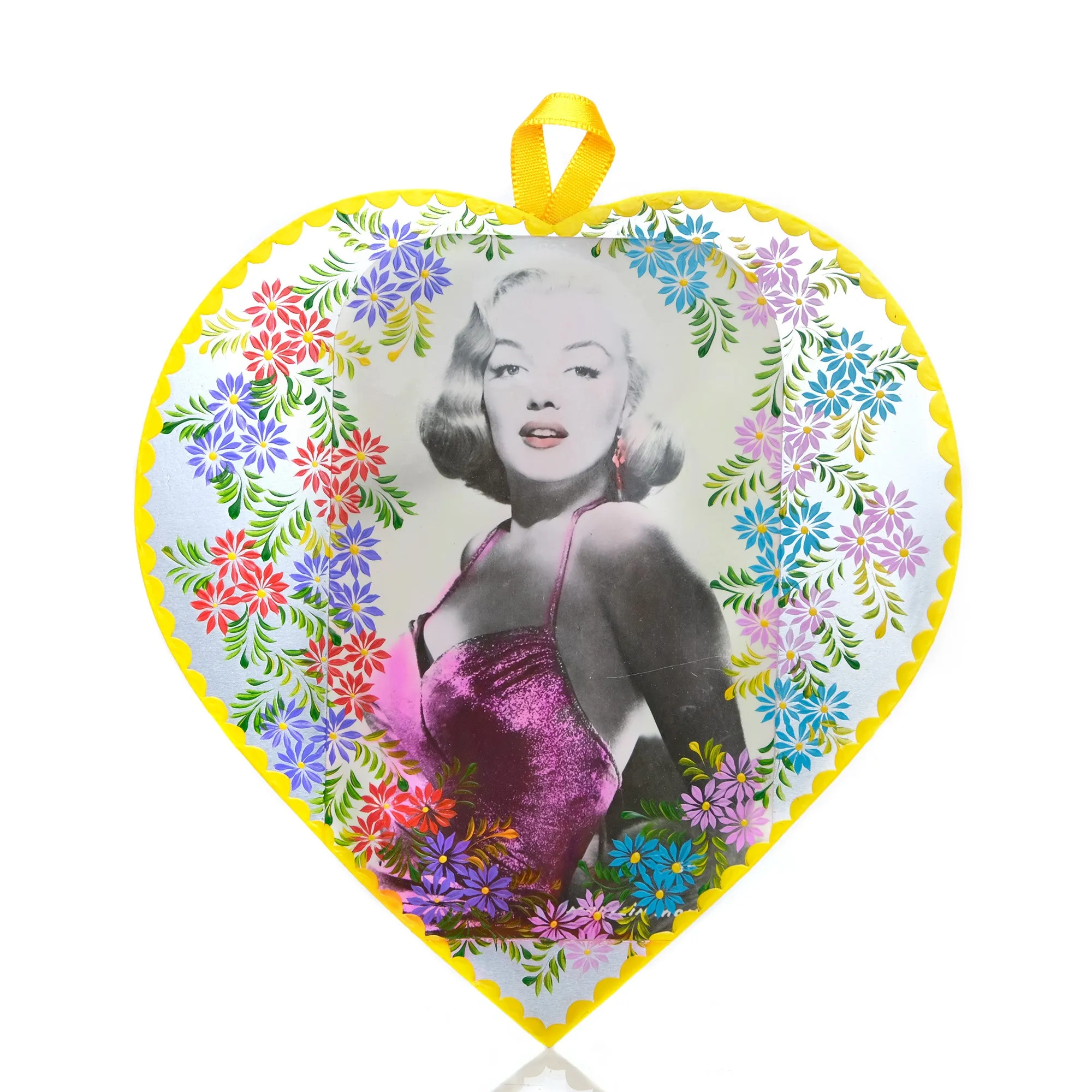 Hand-Painted Elvis/Marilyn Heart Ornament