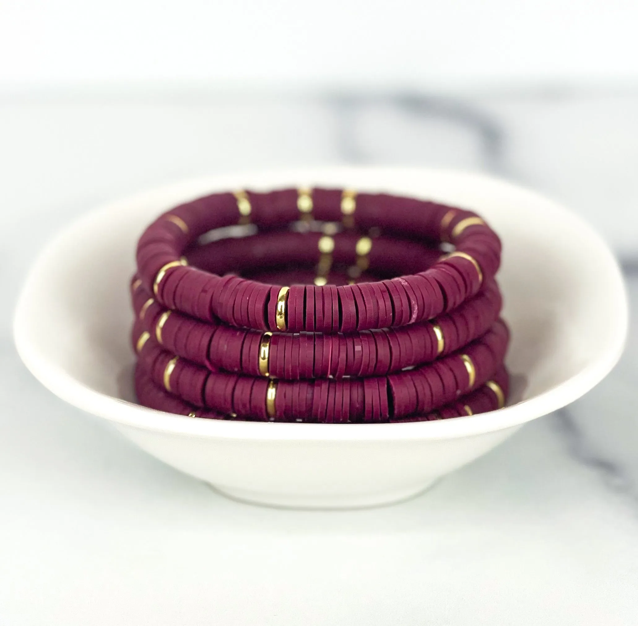 Heishi Color Pop Bracelet Maroon