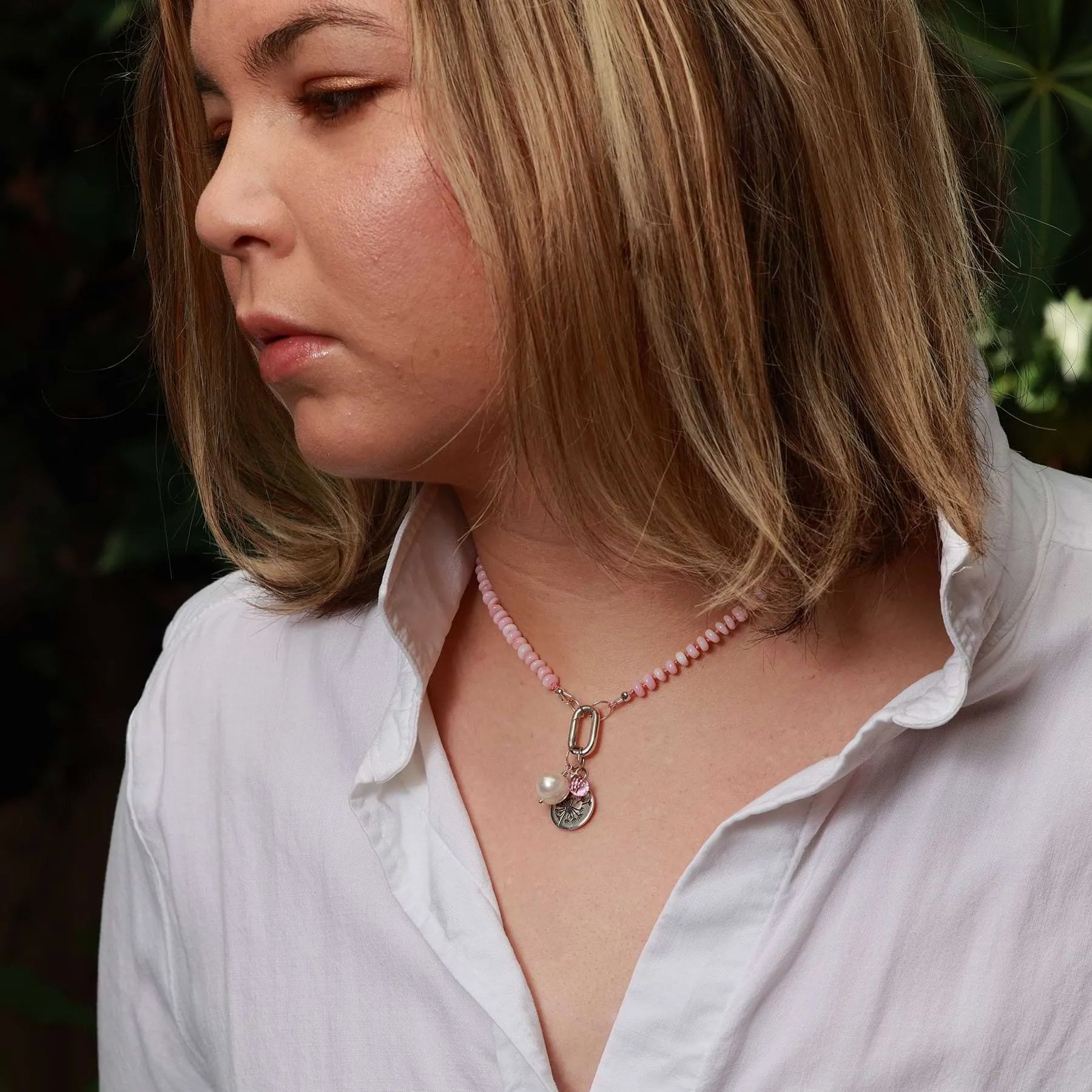 Hope Wish Will - Pink Opal Silver Necklace