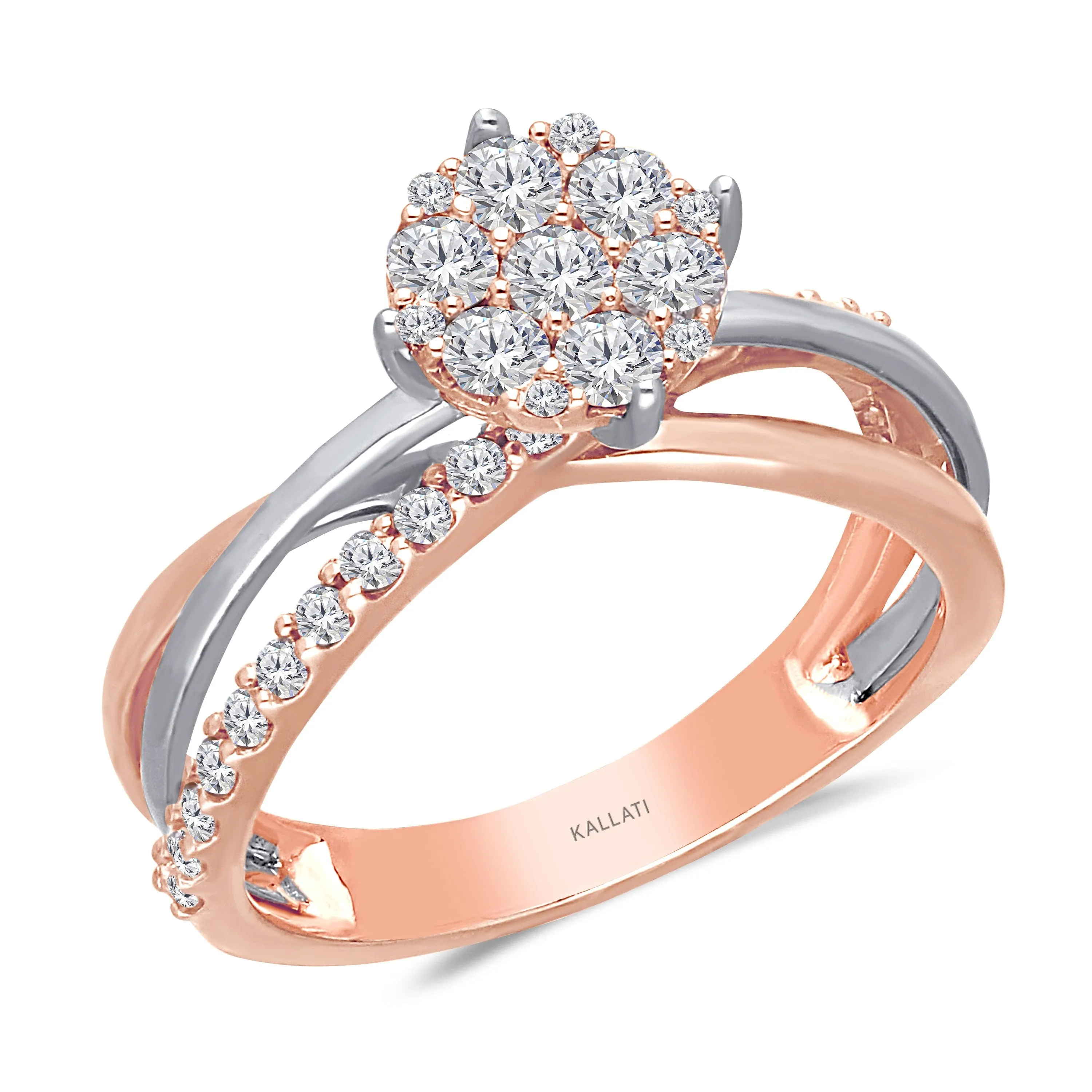 Kallati Eternal Diamond Cluster Engagement Ring in 14K Two Tone Rose and White Gold