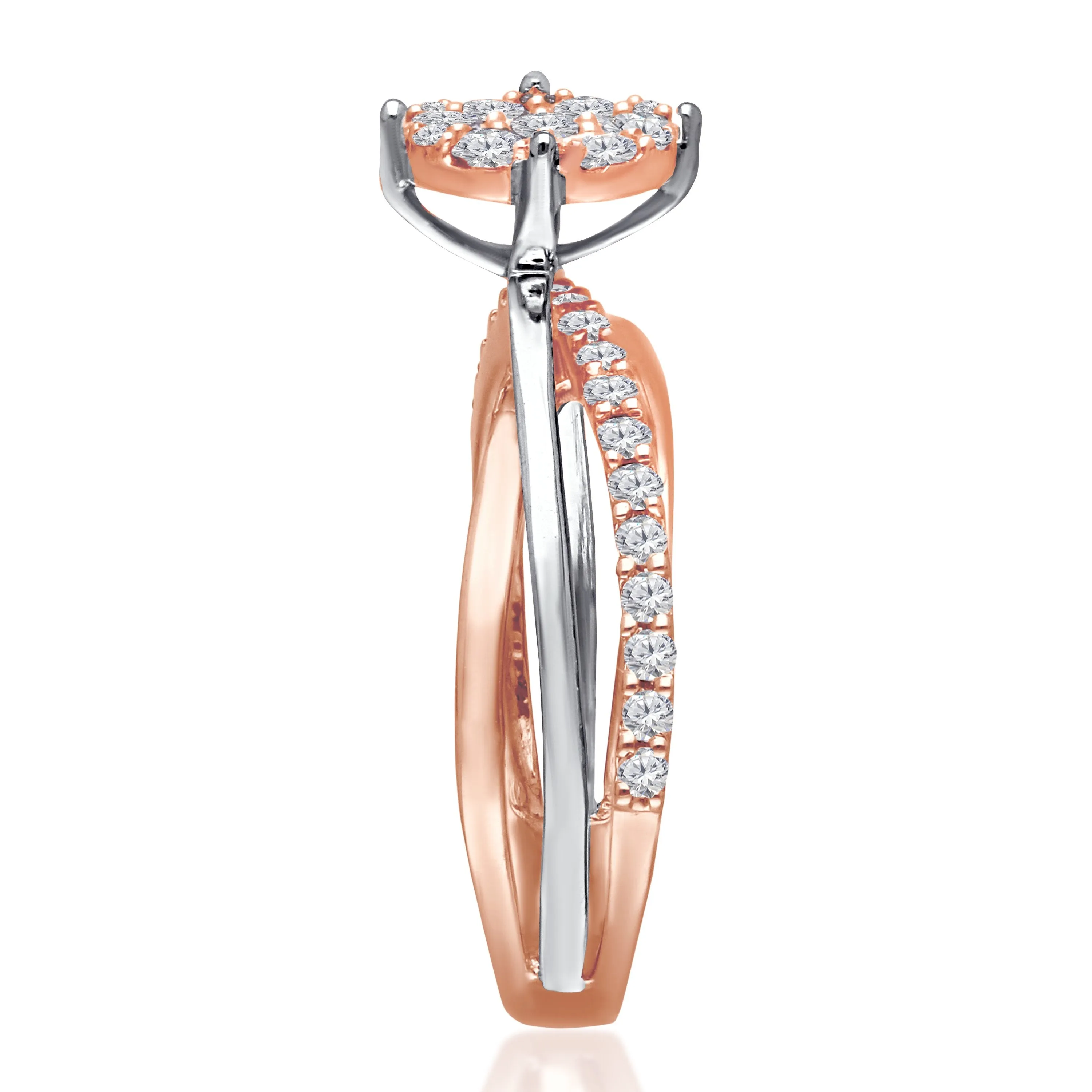 Kallati Eternal Diamond Cluster Engagement Ring in 14K Two Tone Rose and White Gold