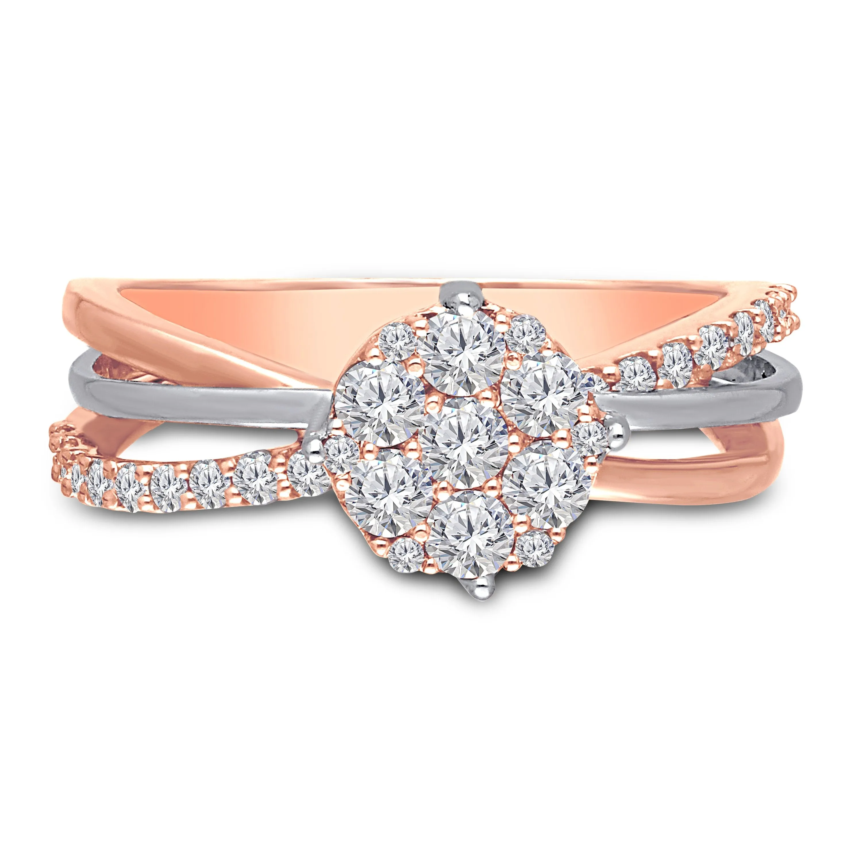 Kallati Eternal Diamond Cluster Engagement Ring in 14K Two Tone Rose and White Gold