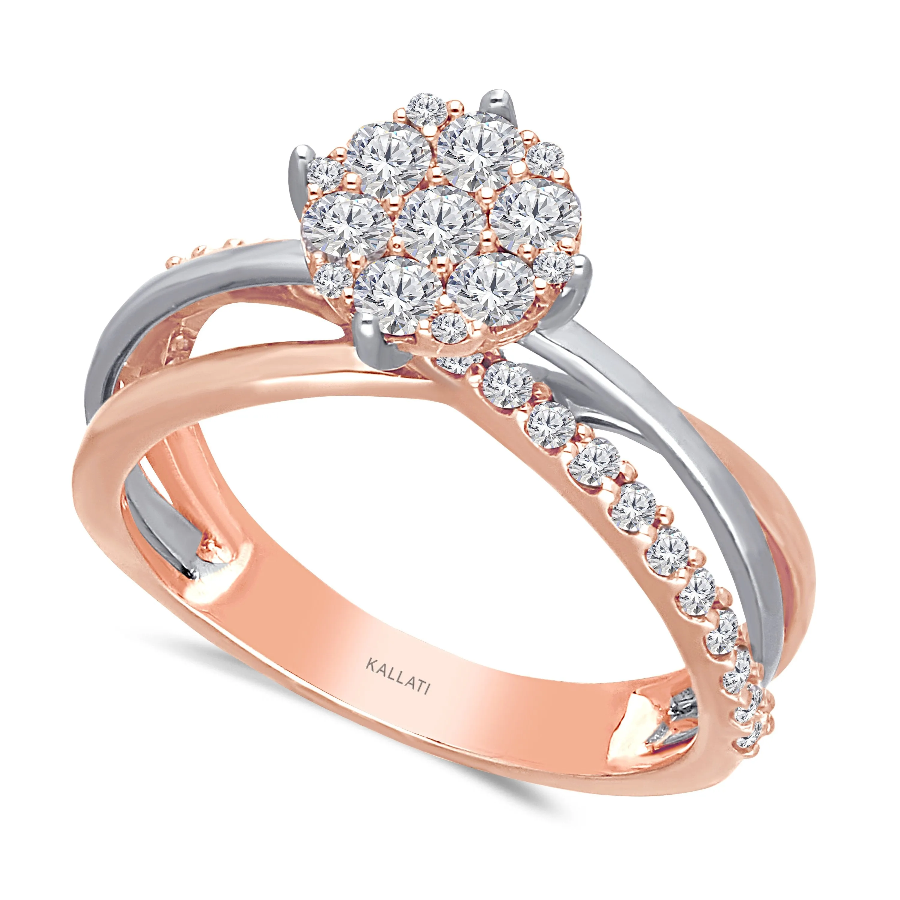 Kallati Eternal Diamond Cluster Engagement Ring in 14K Two Tone Rose and White Gold