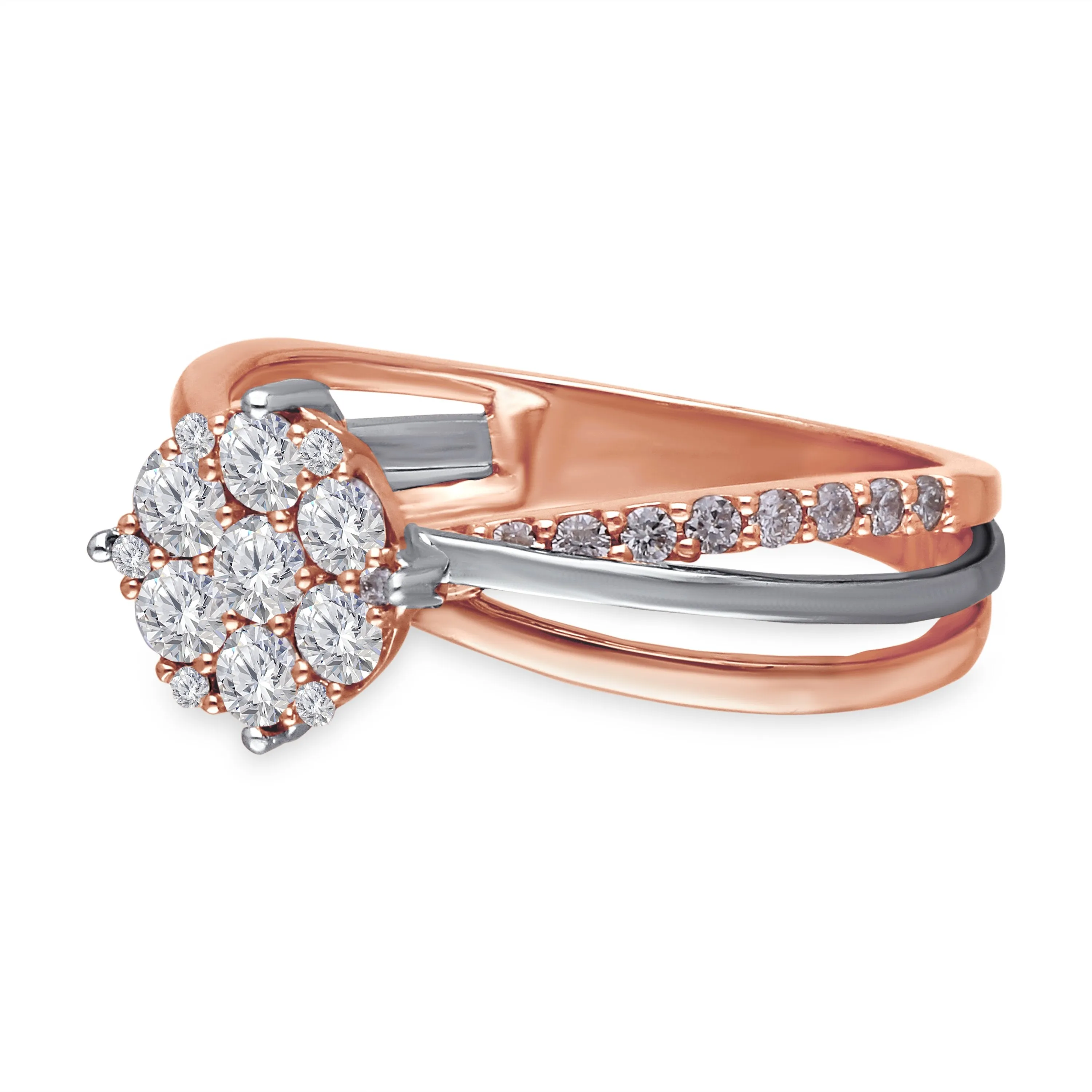 Kallati Eternal Diamond Cluster Engagement Ring in 14K Two Tone Rose and White Gold