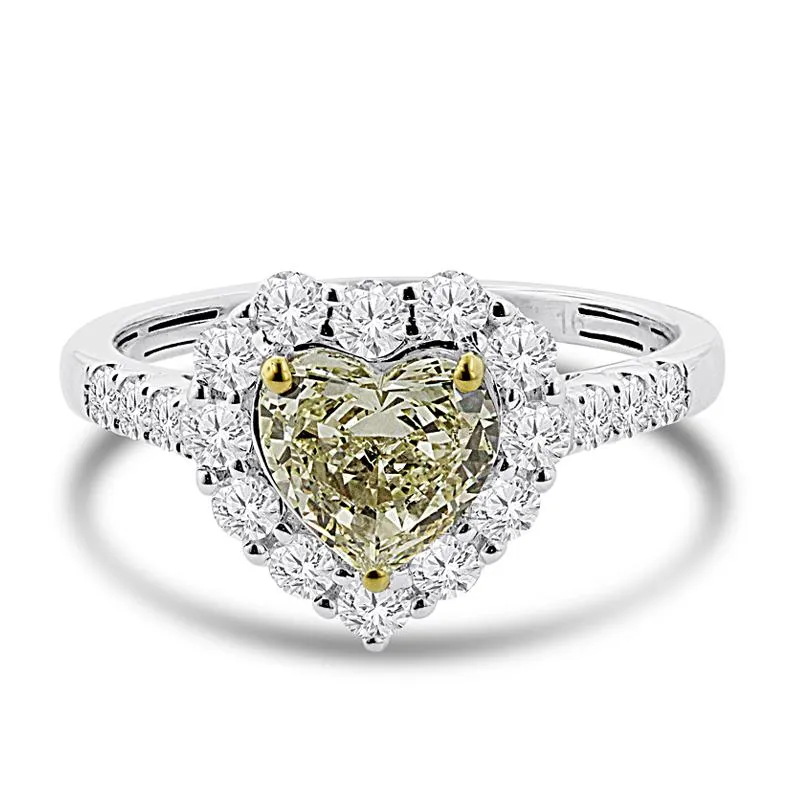 Kallati Eternal Heart Halo Yellow Diamond Engagement Ring in 14K White Gold