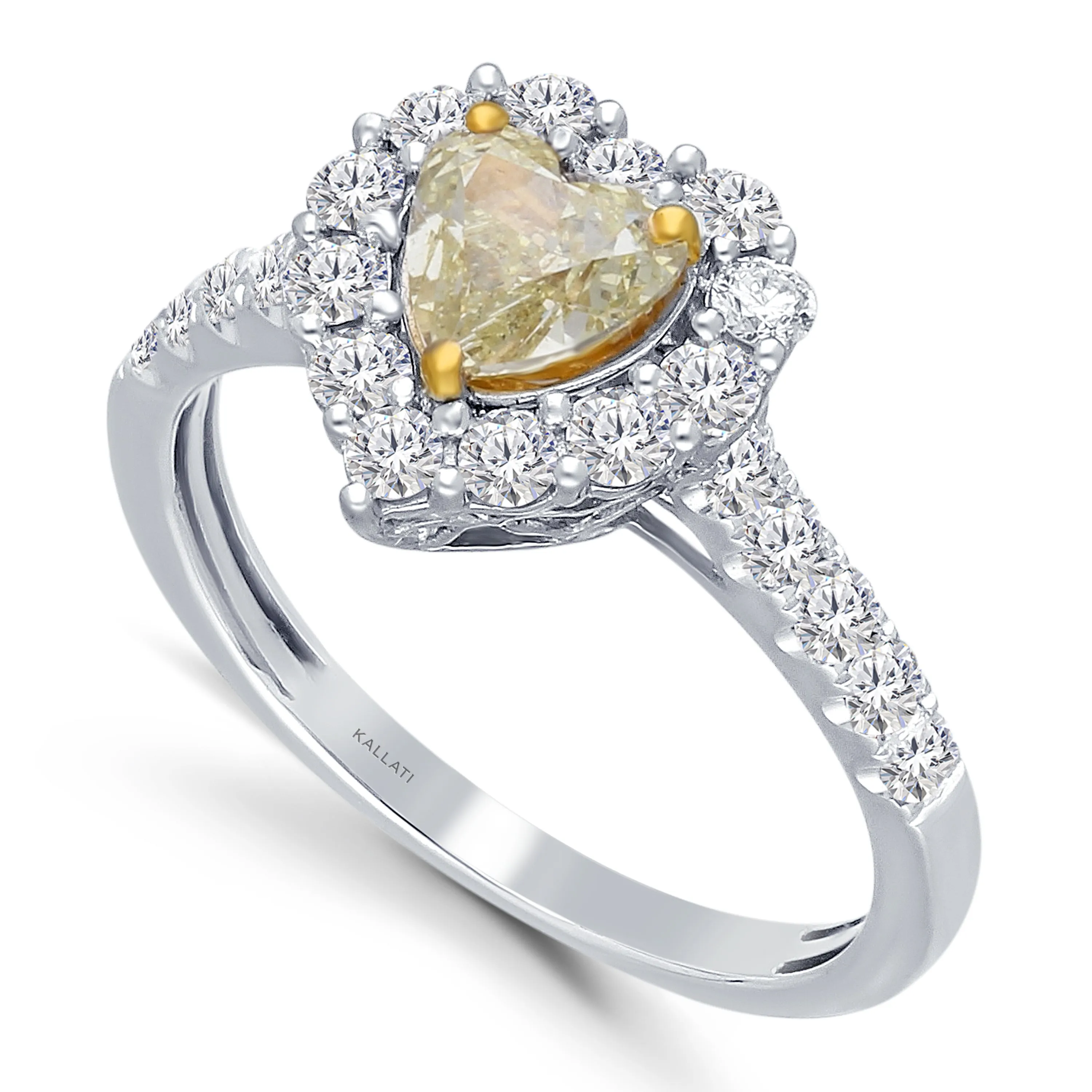 Kallati Eternal Heart Halo Yellow Diamond Engagement Ring in 14K White Gold