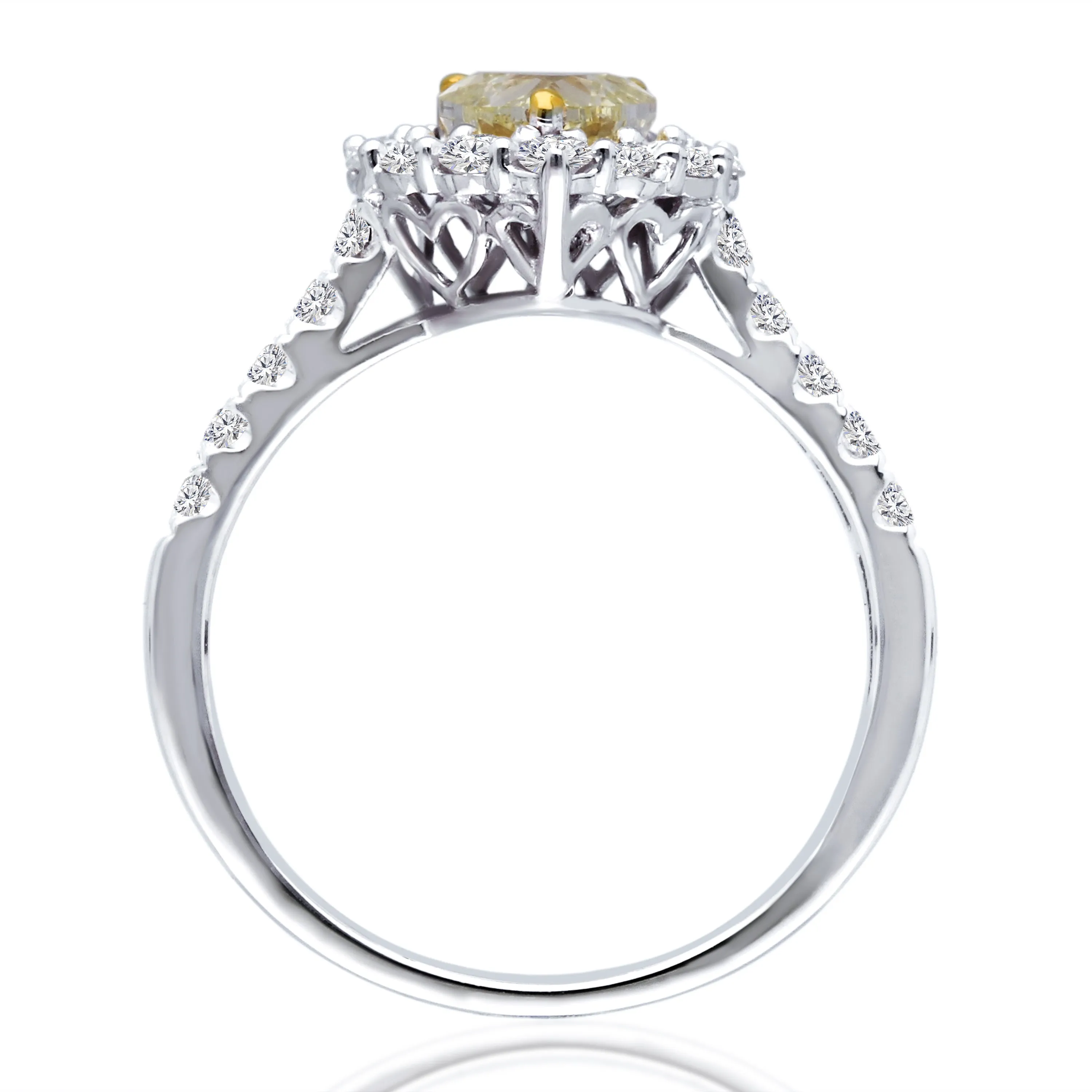 Kallati Eternal Heart Halo Yellow Diamond Engagement Ring in 14K White Gold