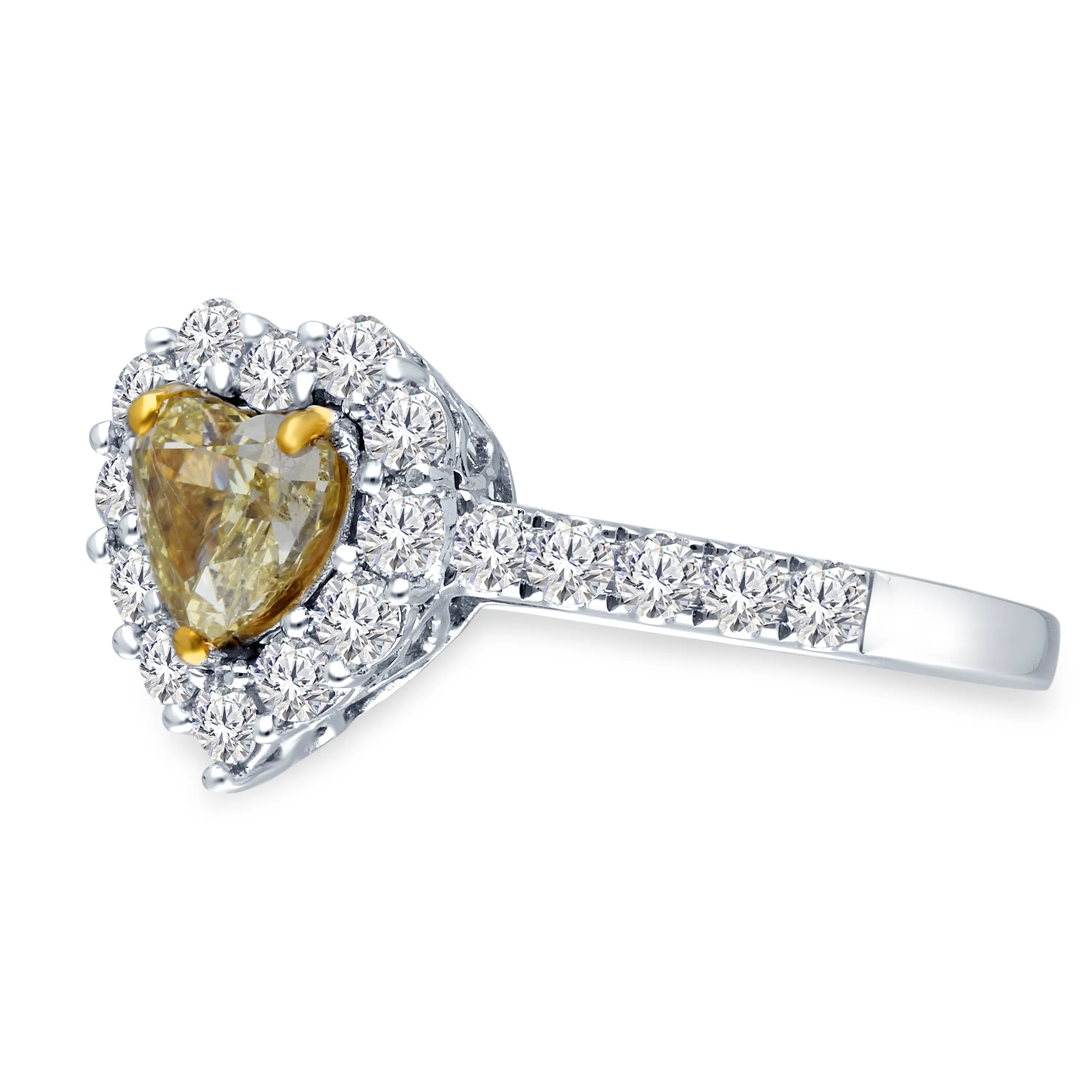 Kallati Eternal Heart Halo Yellow Diamond Engagement Ring in 14K White Gold