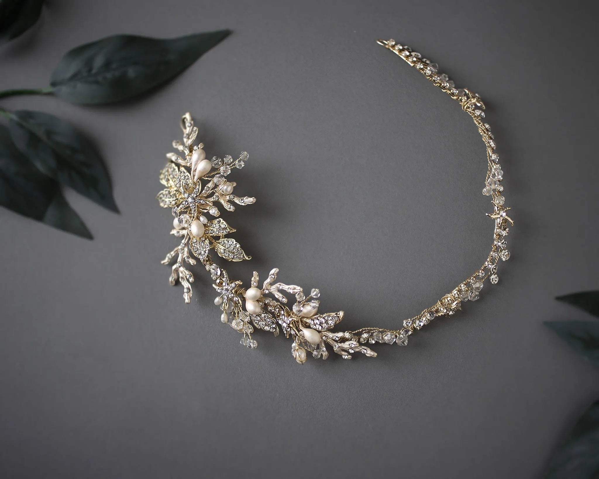 Light Gold Beach Wedding Headpiece