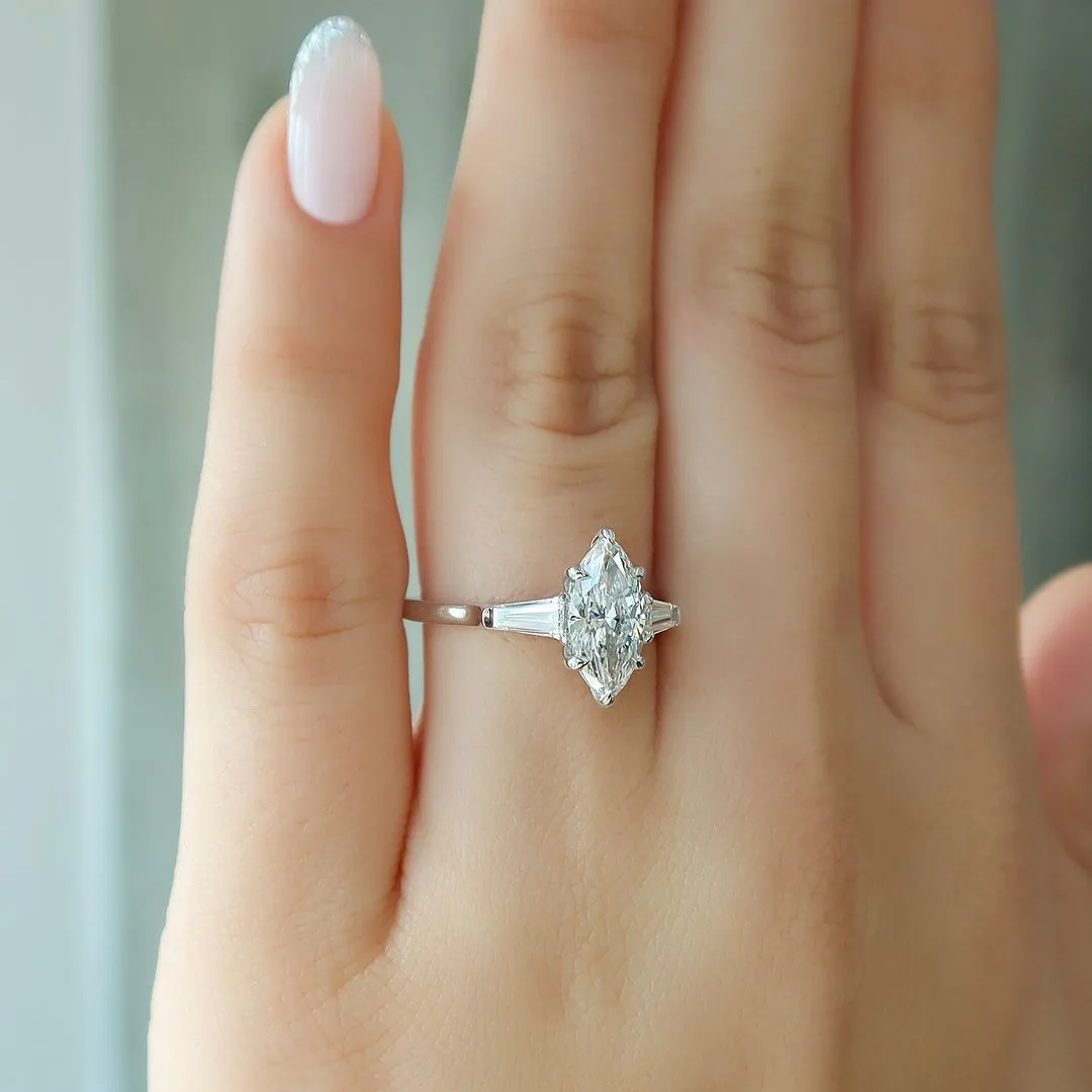 Marquise Three Stone Moissanite Engagement Ring