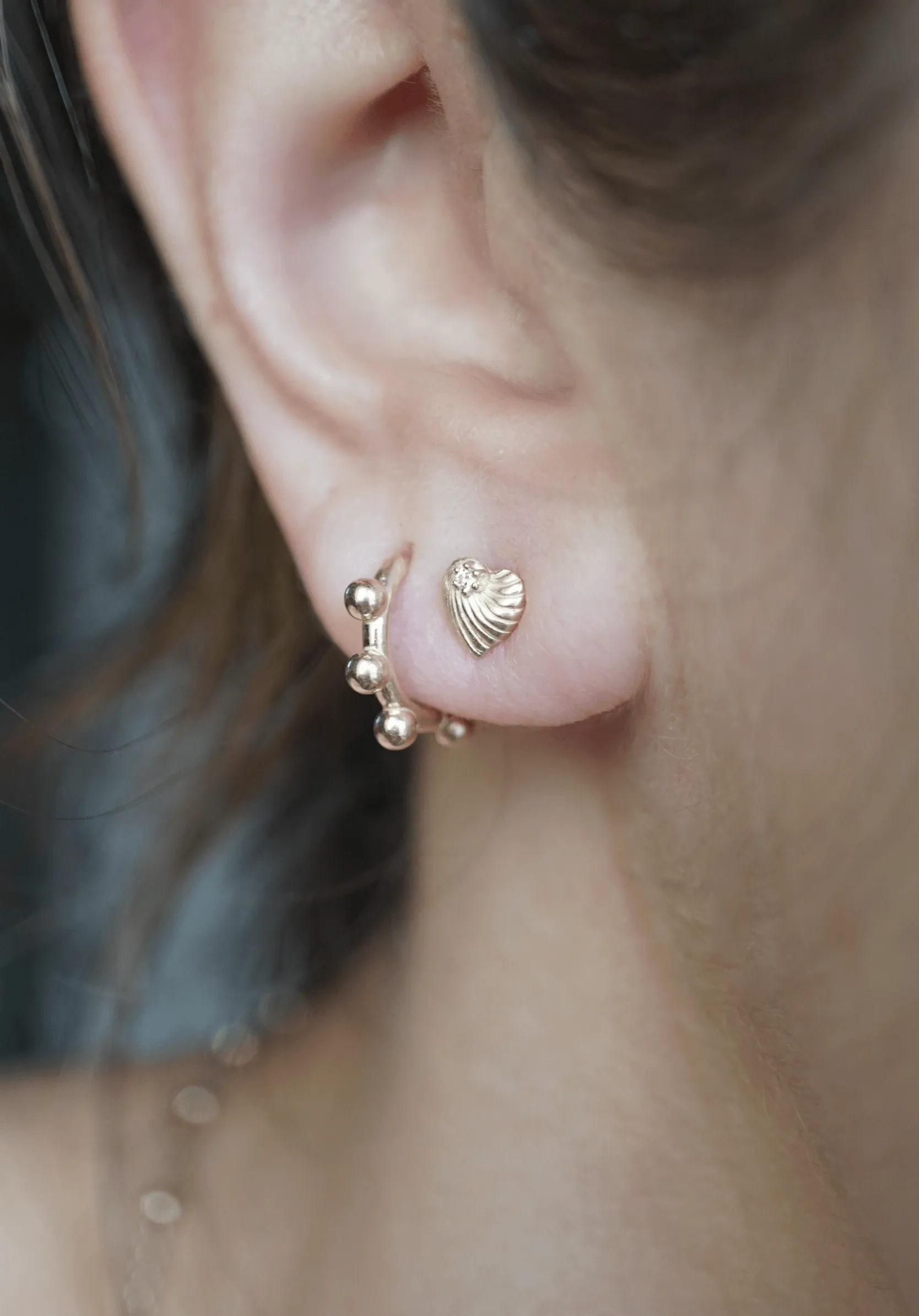 Mini Diamond Heart Shell Studs