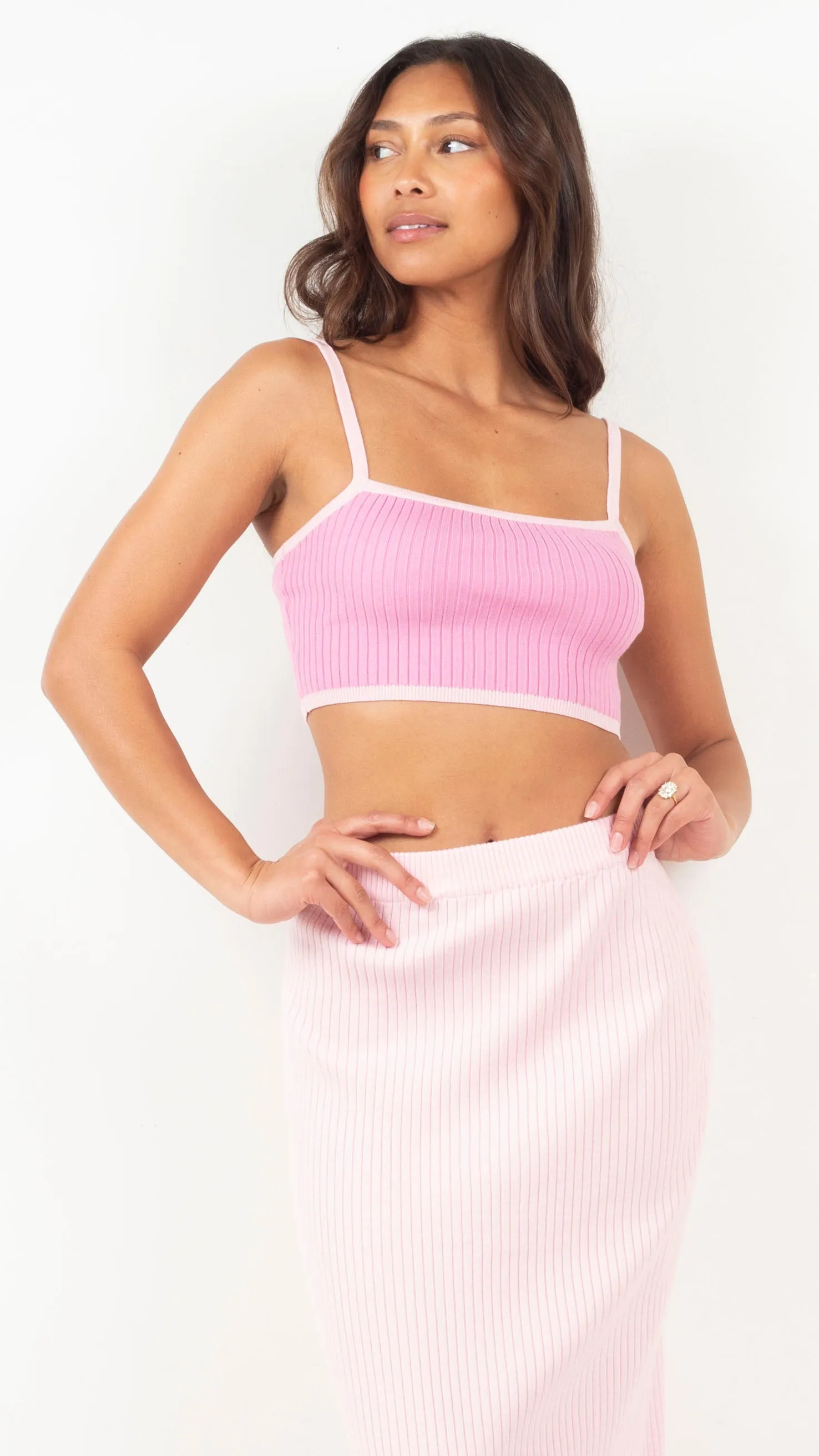 Minka Contrast Ribbed Skirt Set - Pink