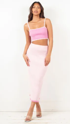 Minka Contrast Ribbed Skirt Set - Pink