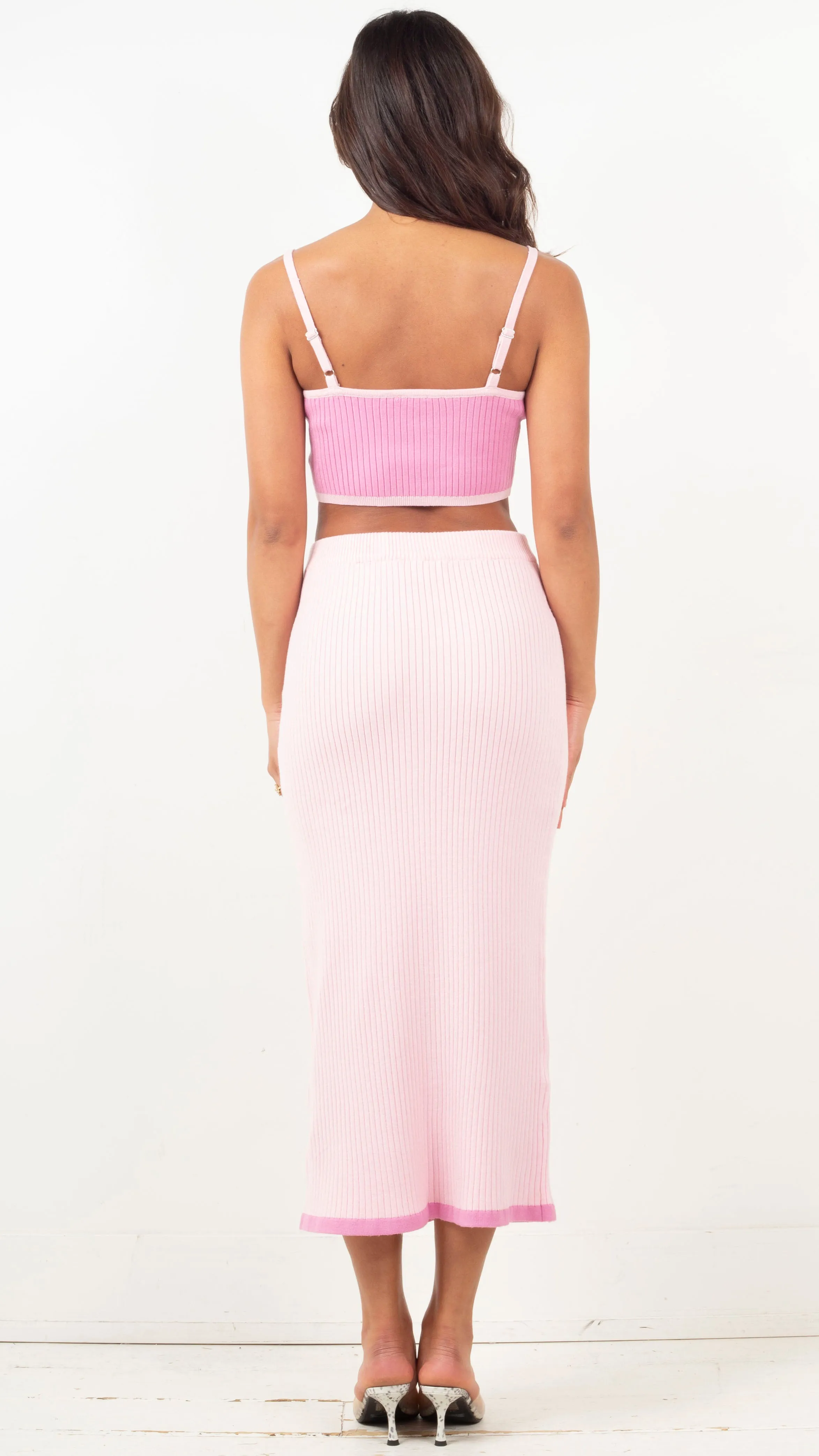 Minka Contrast Ribbed Skirt Set - Pink