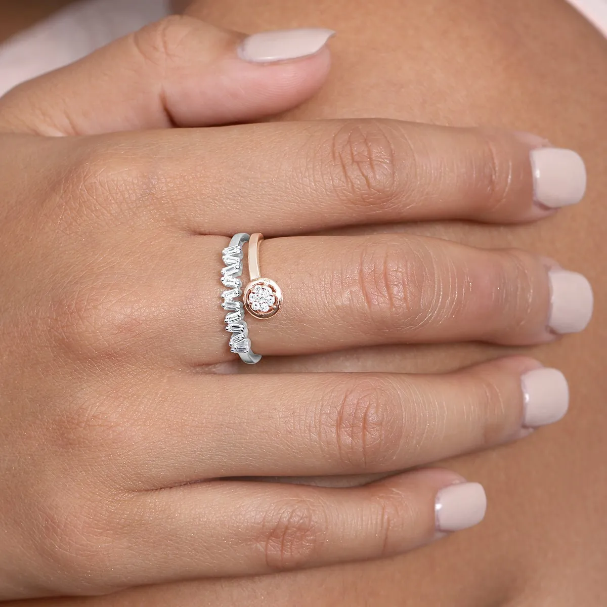 Mixed Shape Diamond Ring in Solid 18k Two-Tone White and Rose Gold