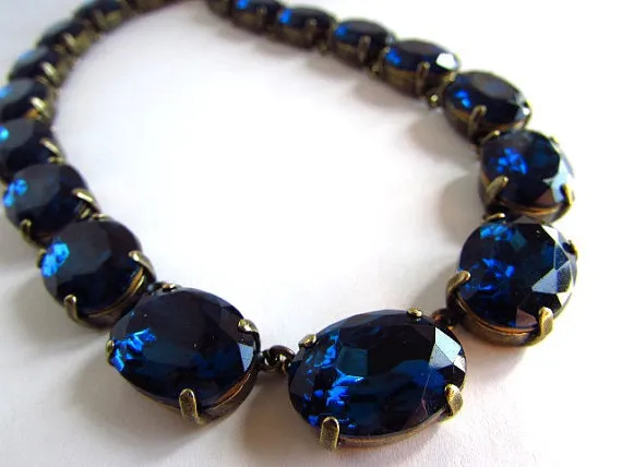 Montana Sapphire Crystal Necklace | Large Oval Navy Riviere