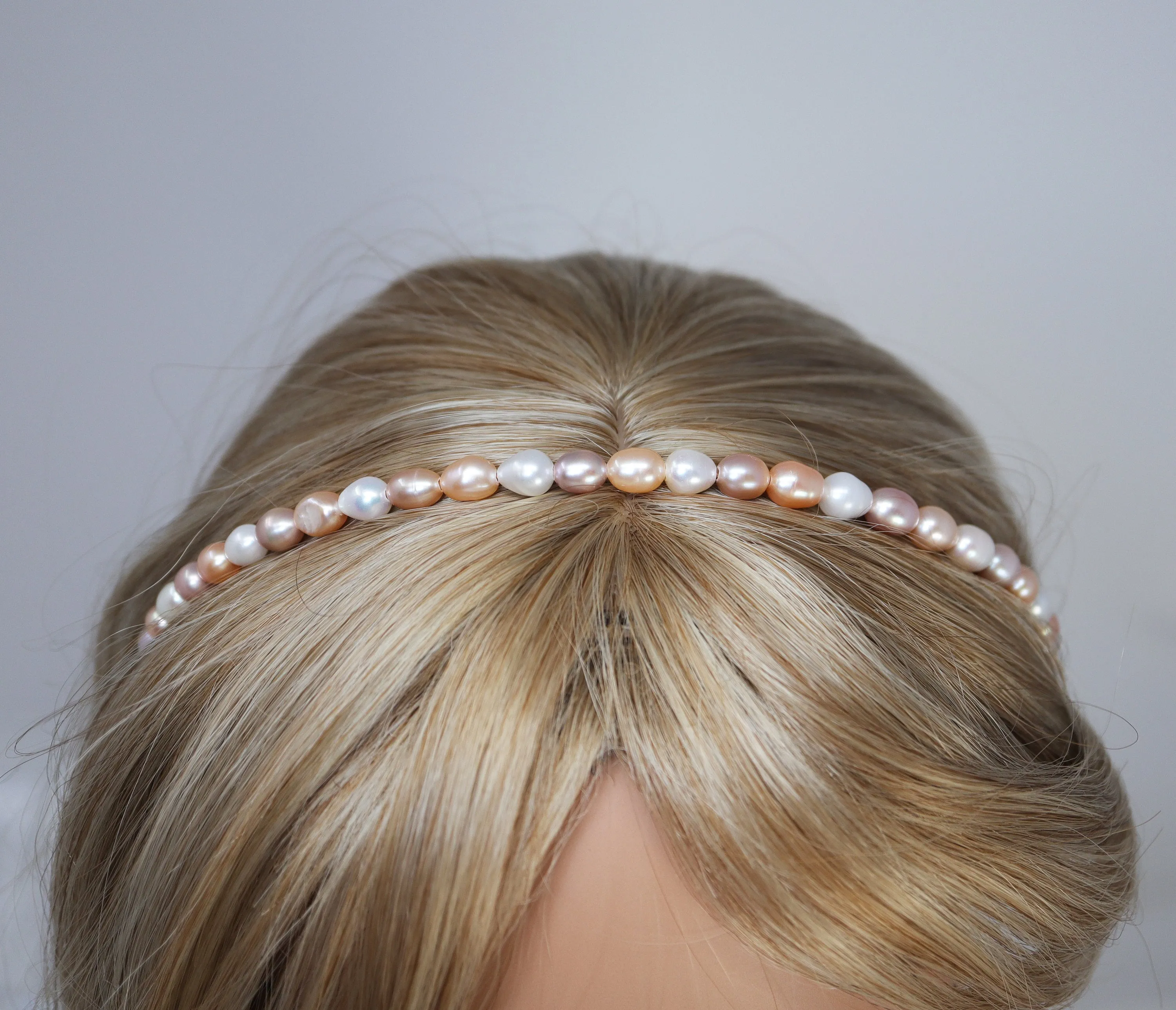 Natural Freshwater White Purple Pearl Dainty Headband, Bridal Hair Vine, Delicate Headband, Hair accessories.