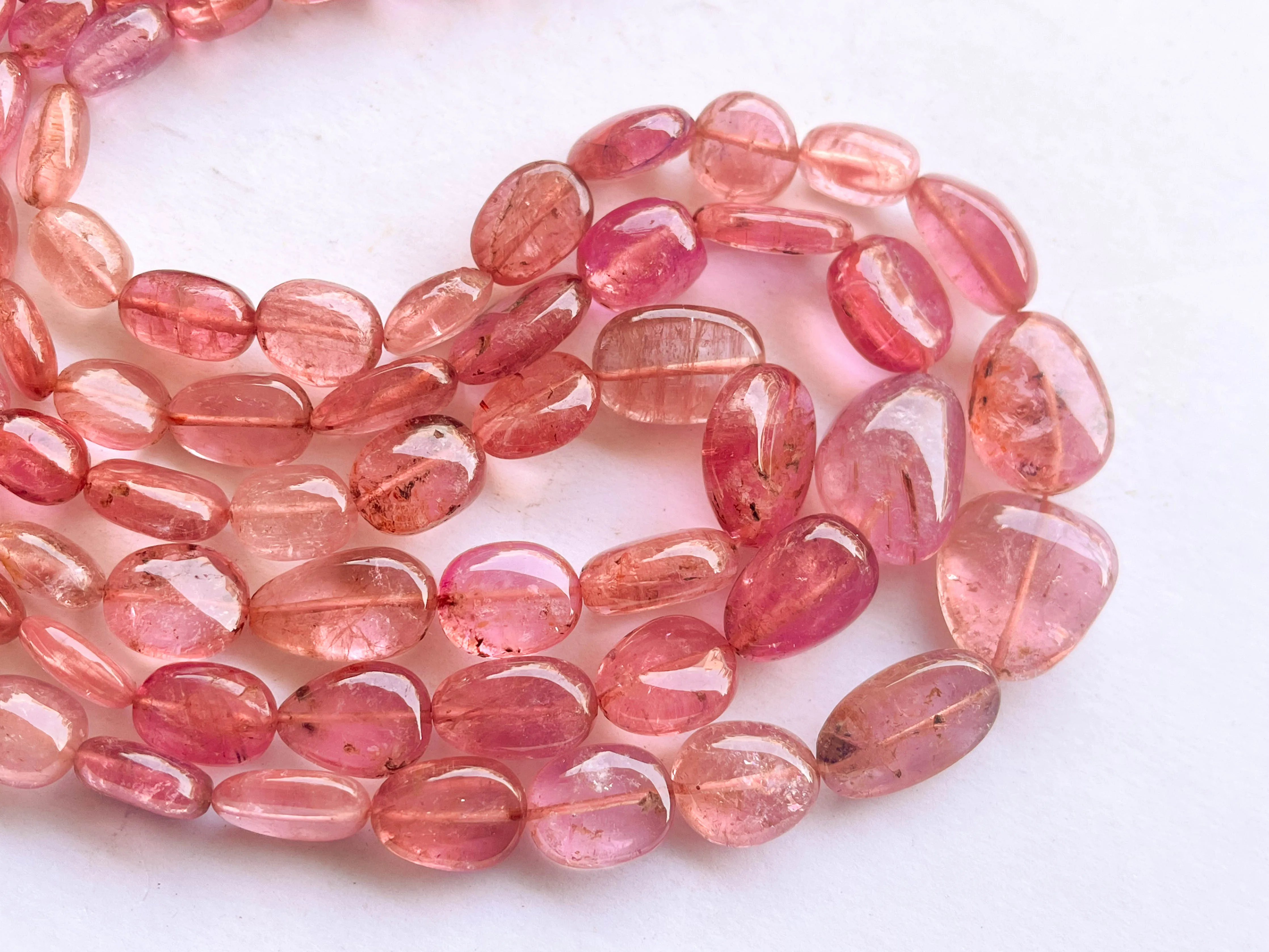 Natural Pink Tourmaline Smooth Tumble or Nuggets Shape Beads | 16 Inch