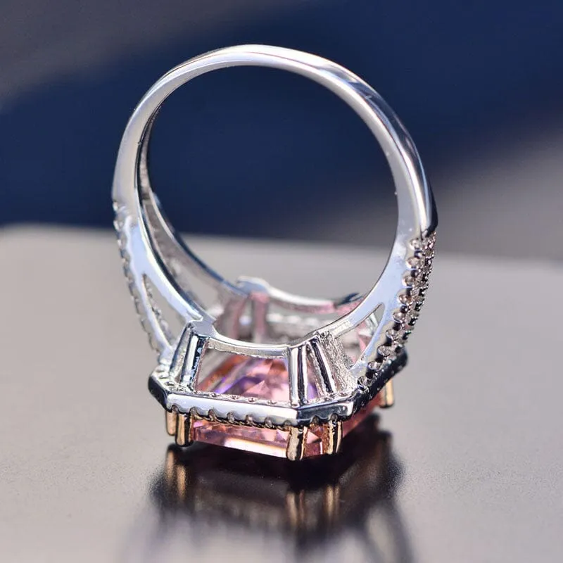 Pink Quartz Geometric Ring - 925 Sterling Silver