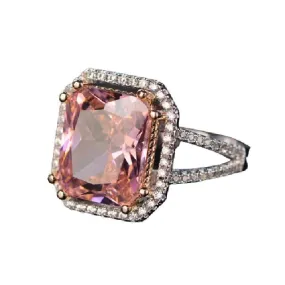 Pink Quartz Geometric Ring - 925 Sterling Silver