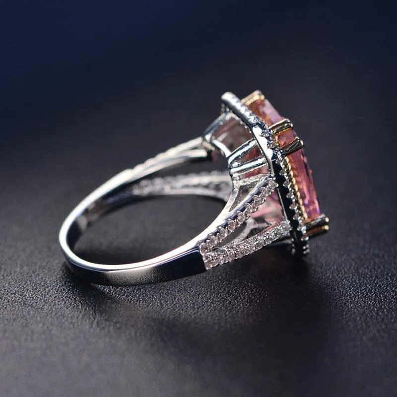 Pink Quartz Geometric Ring - 925 Sterling Silver