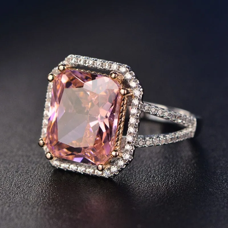 Pink Quartz Geometric Ring - 925 Sterling Silver