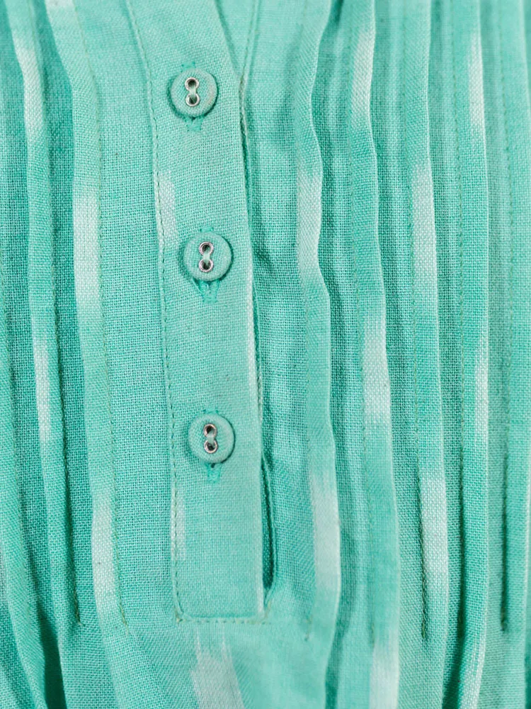 Pintucked Away Dress - Aqua Ikat