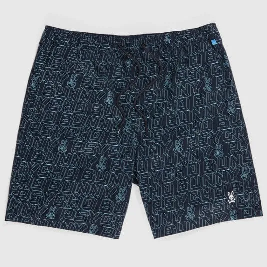 Psycho Bunny Dayton Long All Over Print Swim Trunk (Navy) B6W206Y1PO