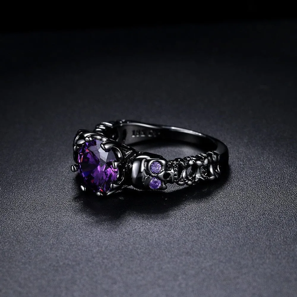 Punk Skull Round Amethyst Gothic Ring